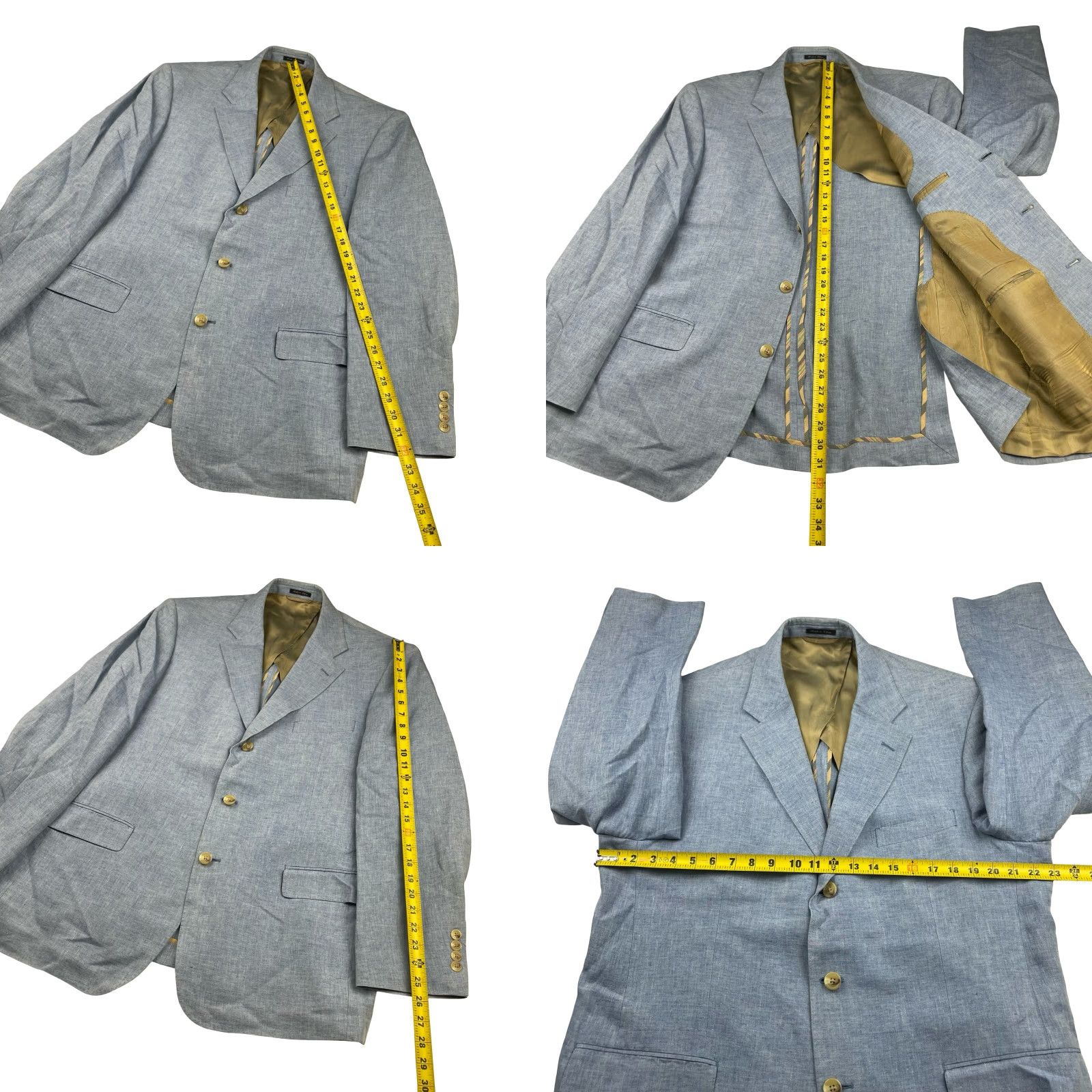 Vintage Ibiza Men's 100% Linen 2-Button Blazer Blue 44R US Size 44R - 8 Thumbnail