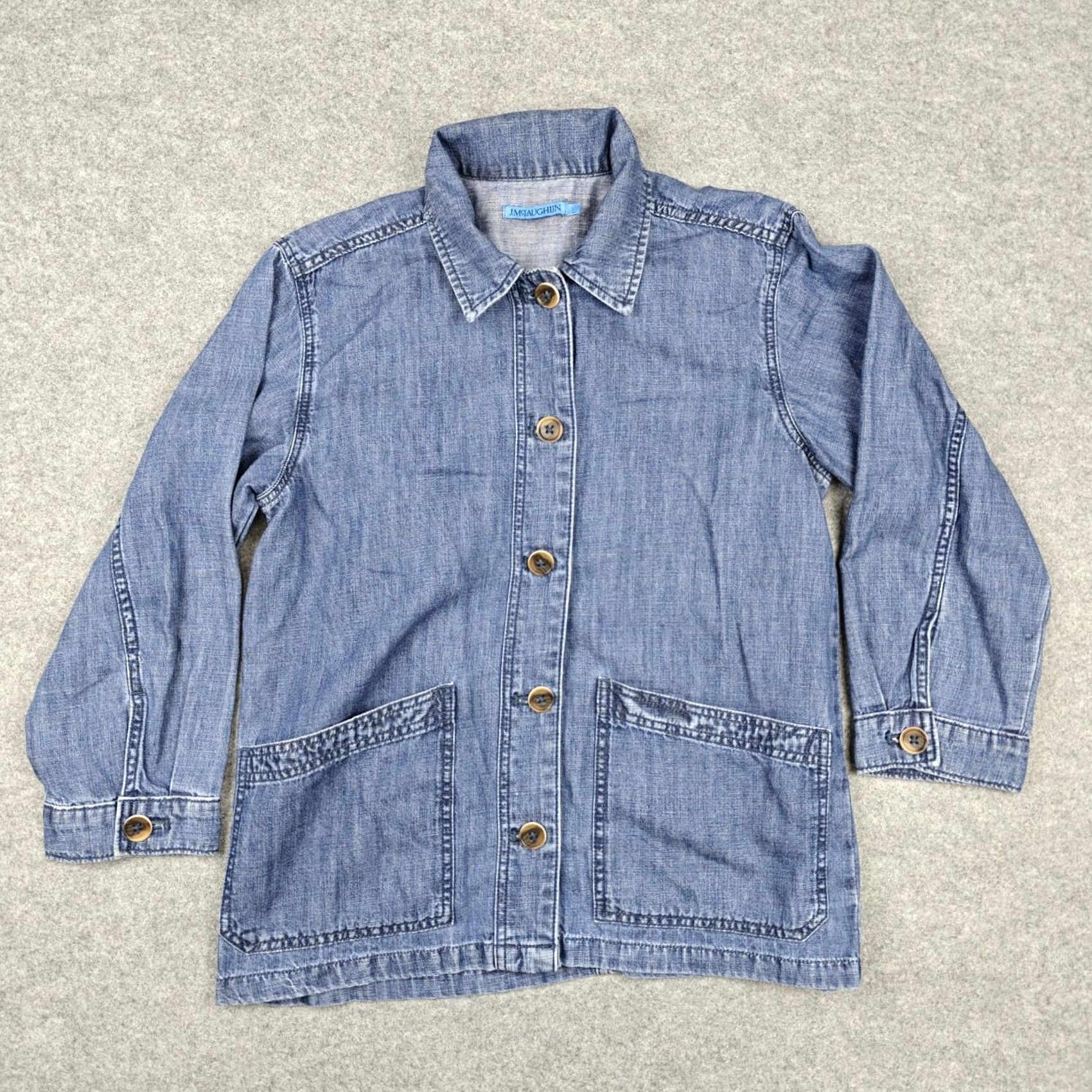 J.McLaughlin VINTAGE J McLaughlin Jacket Womens Small Blue Linen Chambray Button Front Pockets Size S / US 4 / IT 40 - 2 Thumbnail
