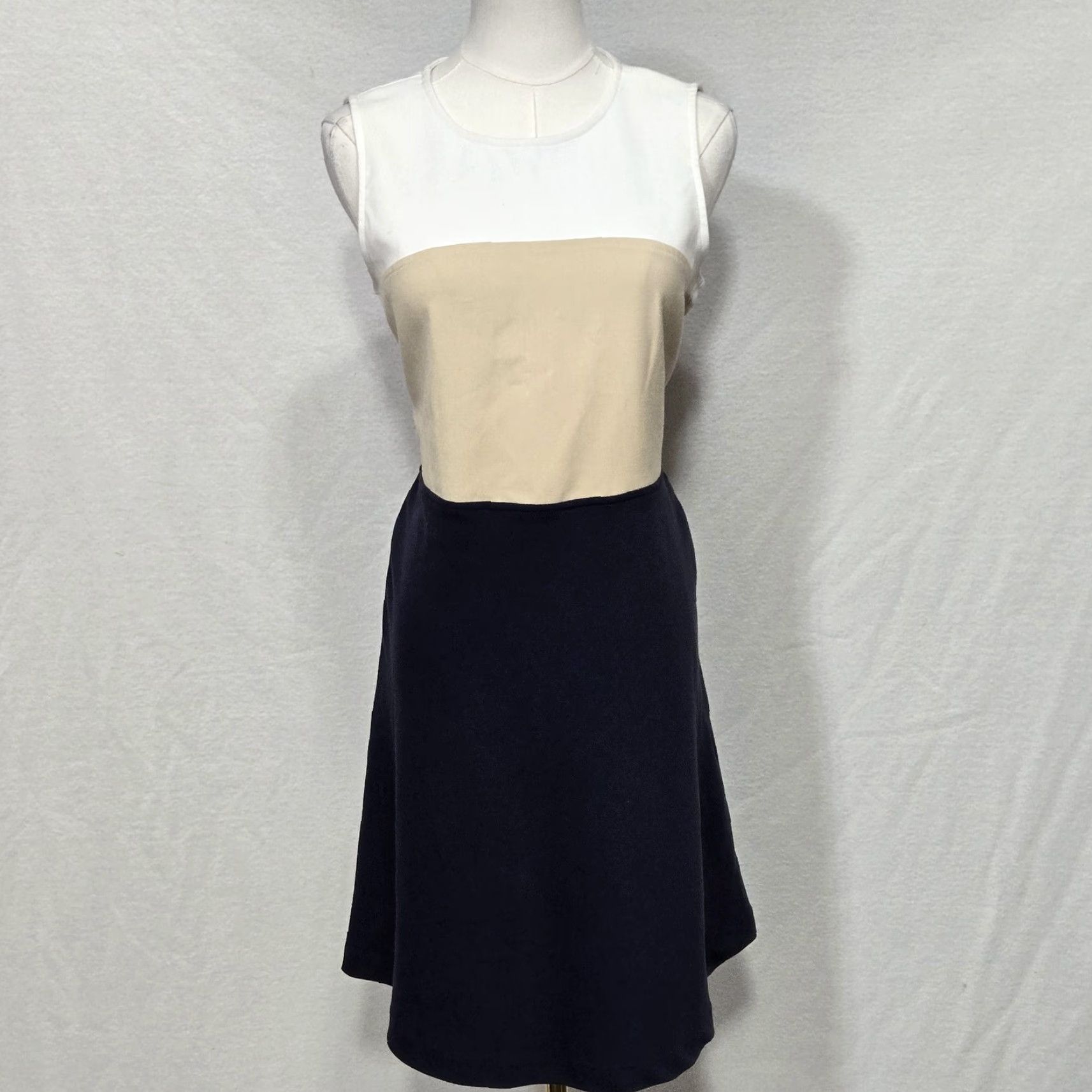 Michael Kors Michael Kors Womens Dress Colorblock A Line Sleeveless White Navy Multicolor 8 Crew Neck Zip Workwear Party Womens Size M / US 6-8 / IT 42-44 - 2 Thumbnail