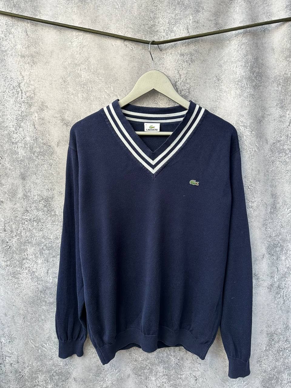 Lacoste Lacoste V-Neck Striped Sweater Vintage Navy Pullover Size US XXL / EU 58 / 5 - 2 Thumbnail