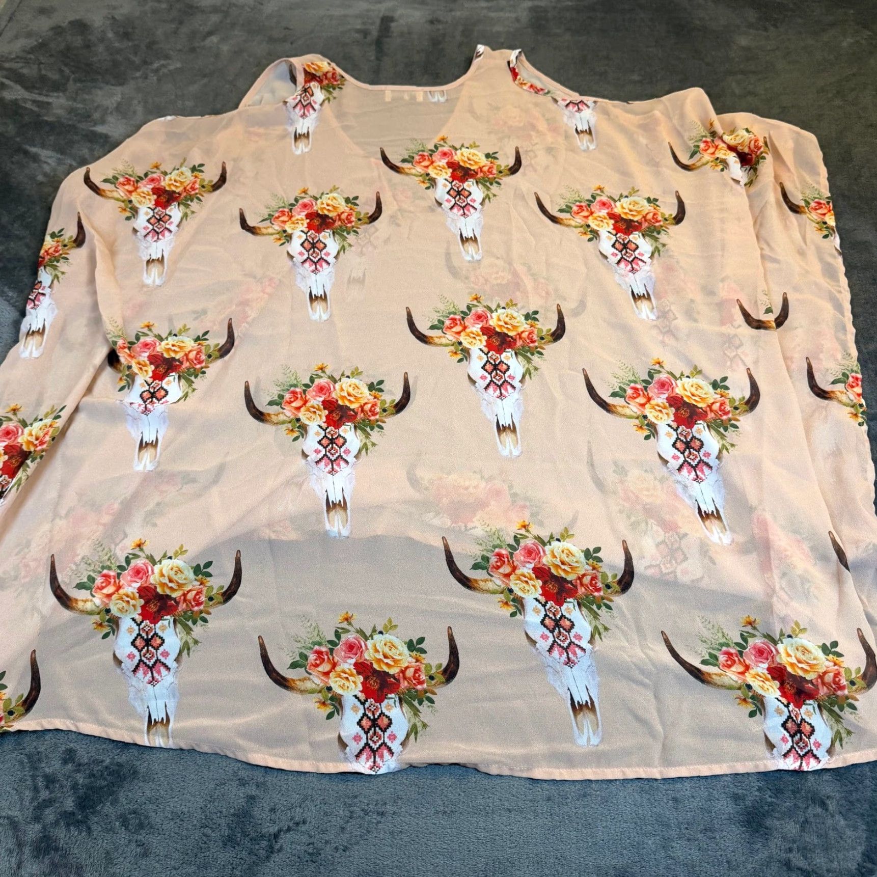 Show Me Your MuMu Show Me Your MuMu Blouse Shirt Women M Blush Floral Steer Skull Cold Shoulder Kaftan Top Size M / US 6-8 / IT 42-44 - 4 Thumbnail