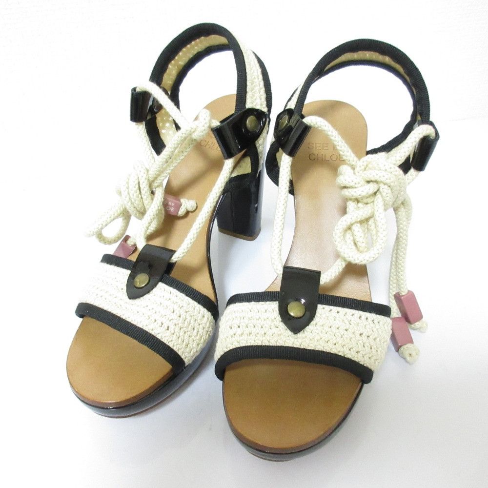 Chloe Chloe See By Chloe High Heel Lace Up Rope Sandals Natural Material Shoes DUTY FREE for USA Size ONE SIZE - 1 Thumbnail