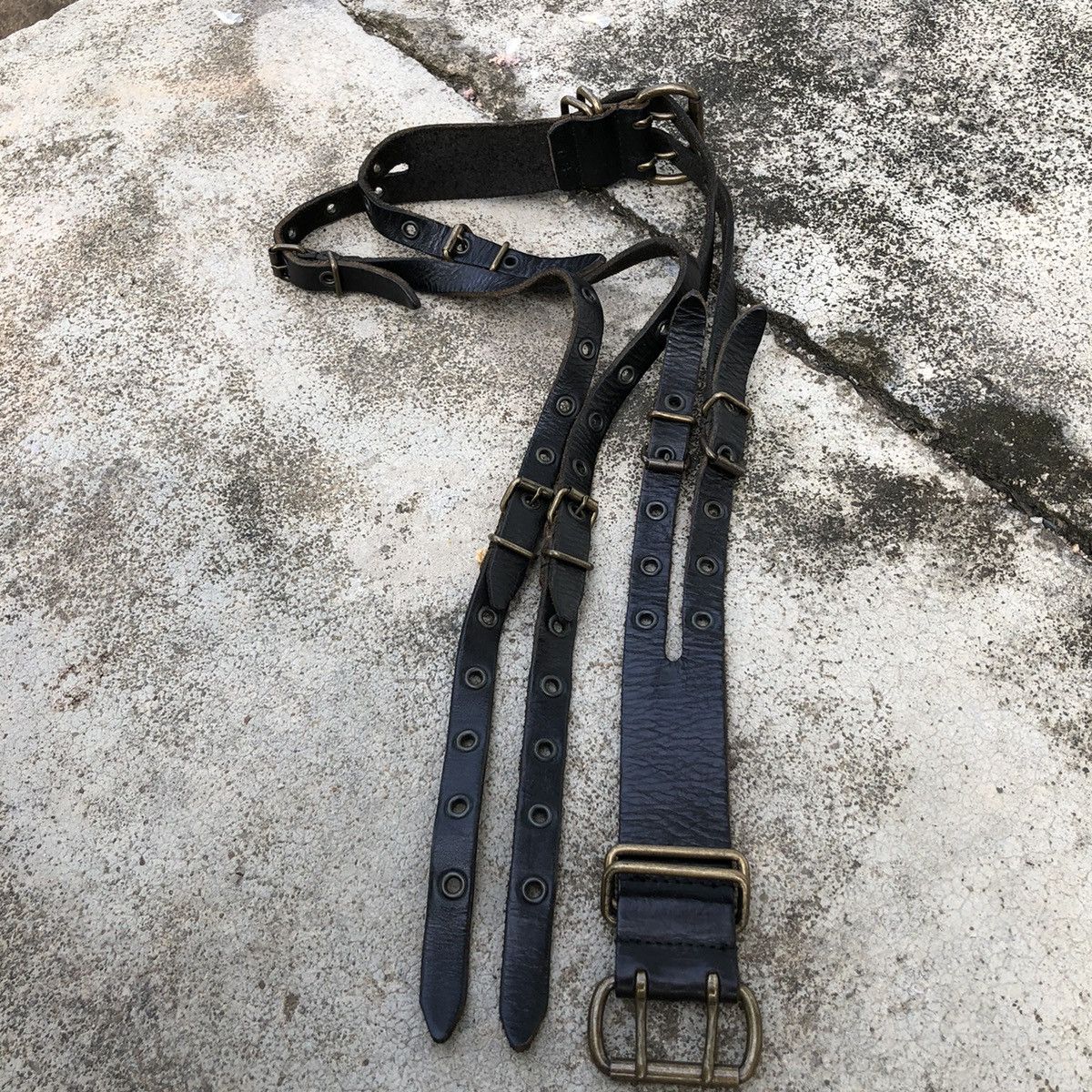 Leather Japanese Brand Black Leather Double Buckle Bondage Belt Size ONE SIZE - 3 Thumbnail