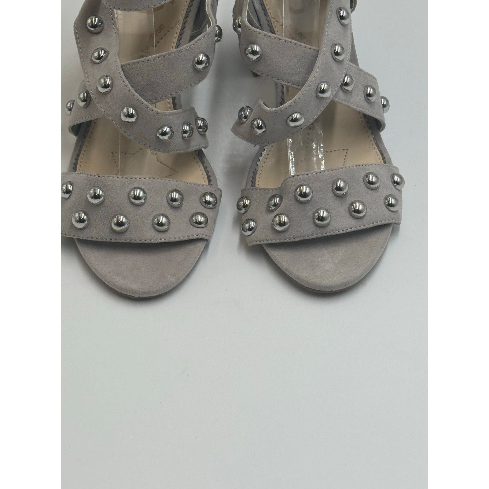 Sam Edelman Circus by Sam Edelman Gray Ankle Strap Studded Heels Size 8 Size US 8 / IT 38 - 2 Thumbnail