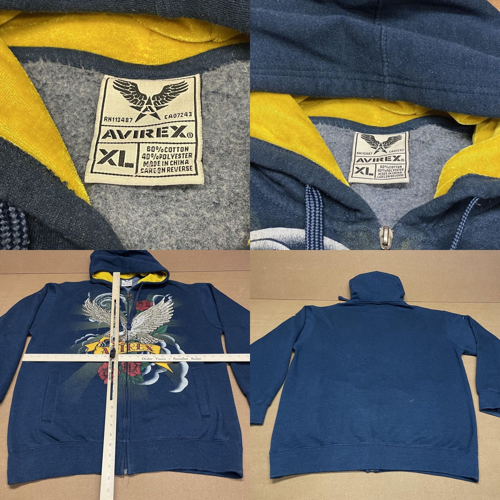 Avirex VINTAGE Avirex Hoodie Mens XL Blue Full Zip Graphic Eagle Rose Rhinestone Embellished Size US XL / EU 56 / 4 - 8 Thumbnail