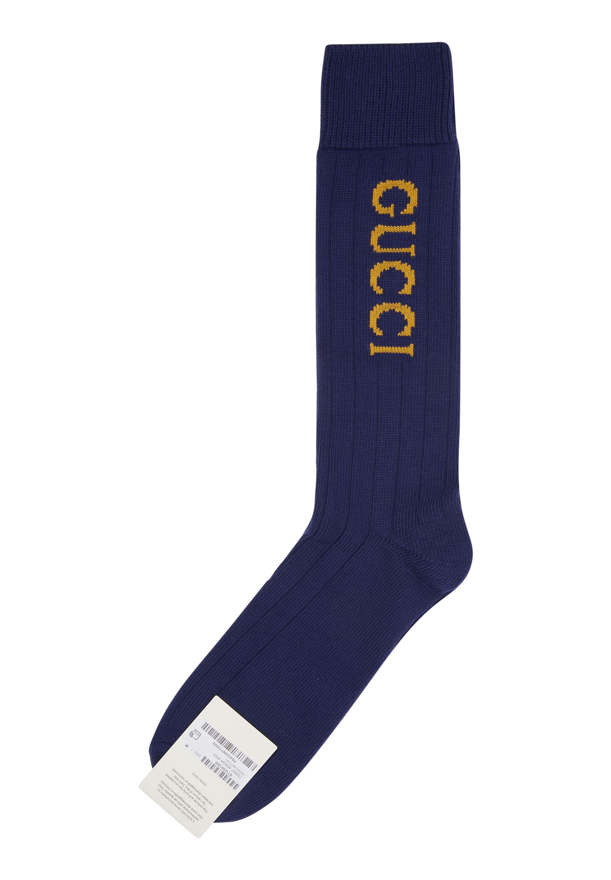 Gucci GUCCI - INTARSIA LOGO PRINT SOCKS, NIGHT BLUE, SIZE M Size ONE SIZE - 3 Thumbnail