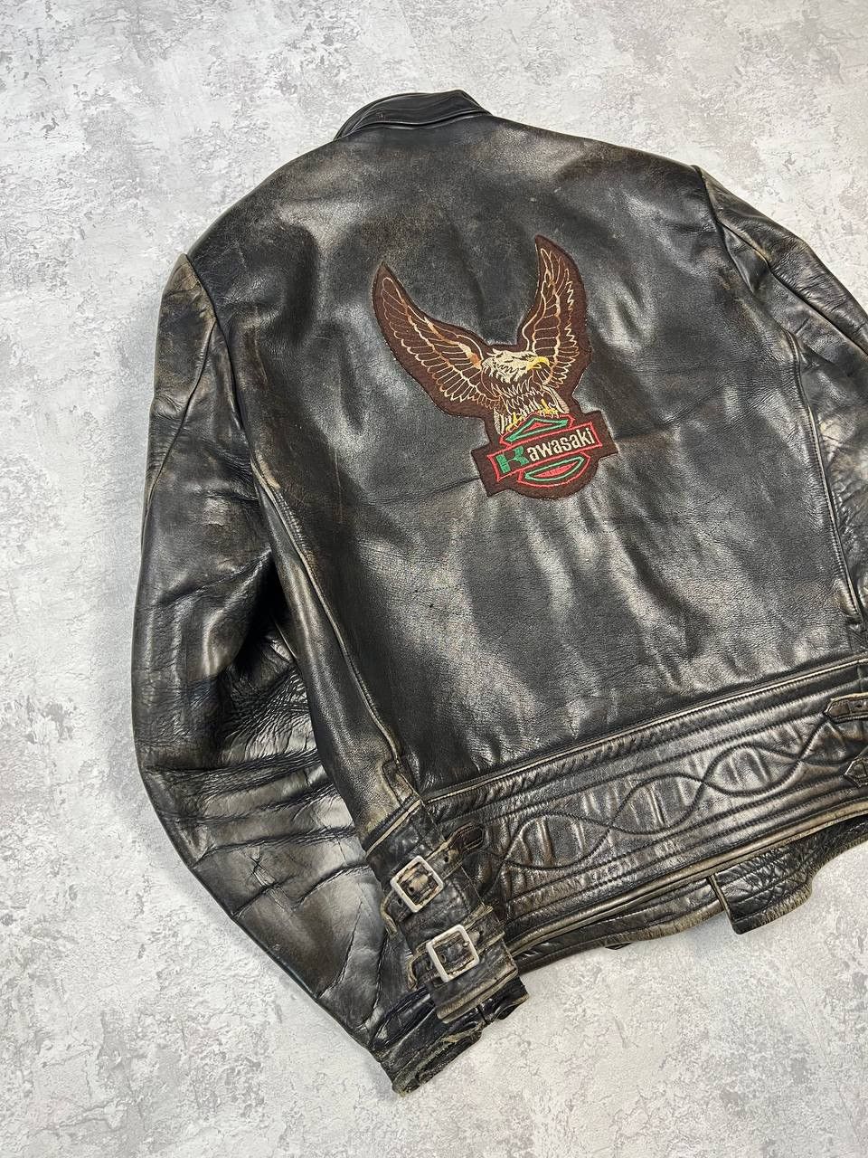 Vintage RARE Vintage 70-80’s Kawasaki Leather Bomber Jacket Size US M / EU 48-50 / 2 - 2 Thumbnail