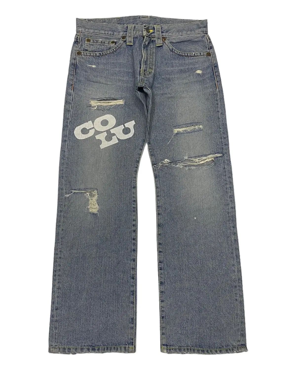 Hysteric Glamour FLARE RUSTY COCOLULU DISTRESSED BAGGY FLARE DENIM JEANS Size US 32 / EU 48 - 1 Thumbnail