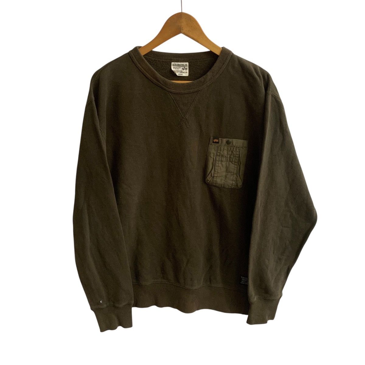 Alpha Industries × Vintage Vintage Alpha Industries Sweatshirt Army Style Rare Large Size US L / EU 52-54 / 3 - 1 Thumbnail