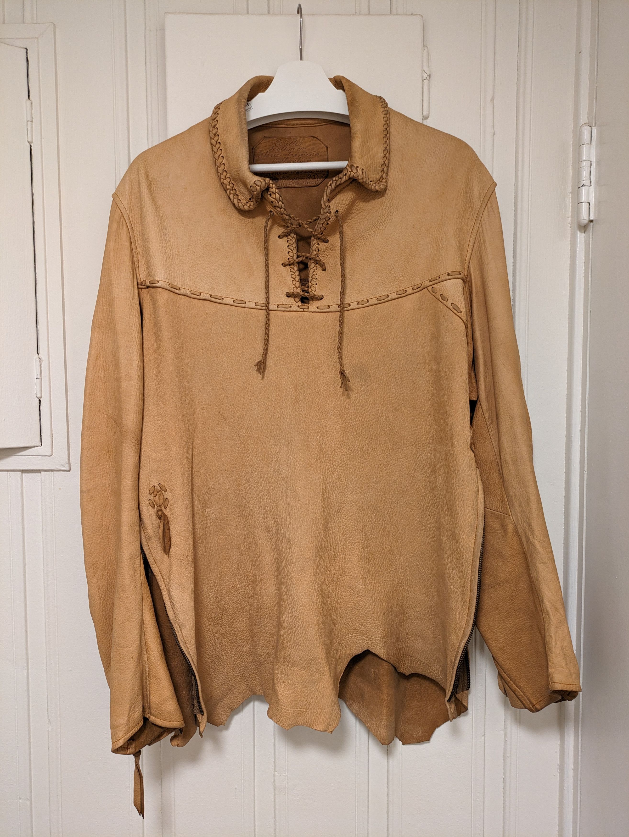 image of Steve Gamino Deer Leather Shirt/jacket in Beige, Men's (Size Large)