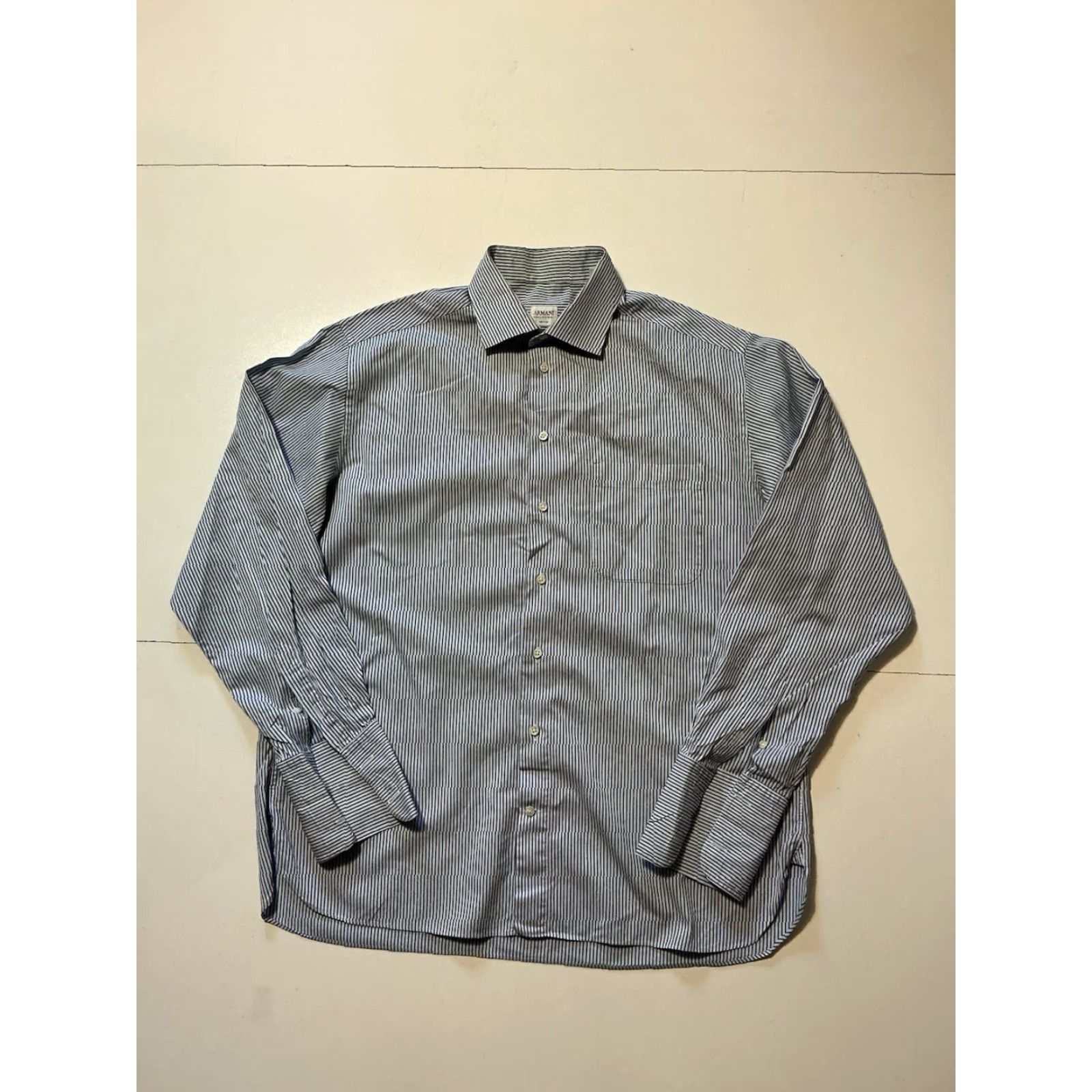 Armani VINTAGE Armani Collezioni Dress Shirt Long Sleeve Button Blue Striped Sz.L Mens Size 42R - 2 Thumbnail
