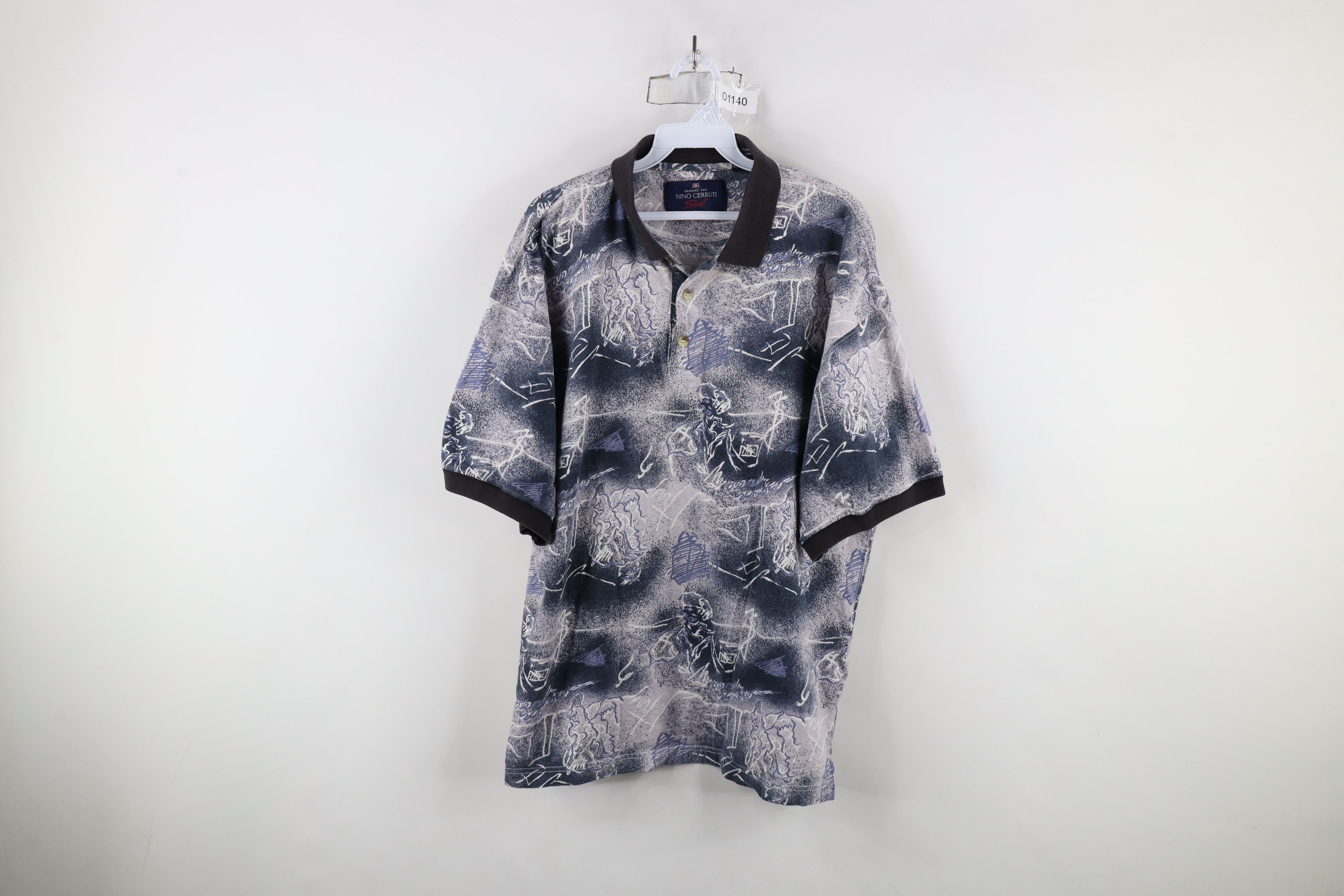 Vintage Vintage 90s Streetwear Abstract All Over Print Polo Shirt Size US L / EU 52-54 / 3 - 1 Thumbnail
