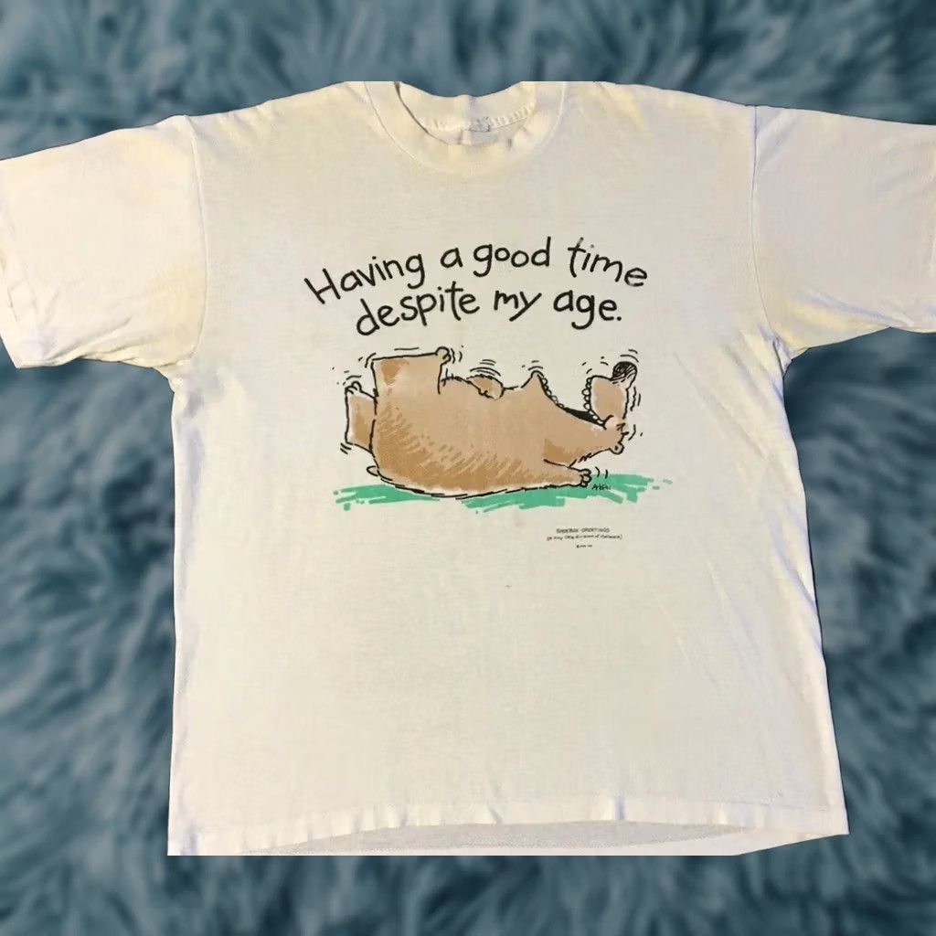 Vintage VINTAGE Having A Good Time Despite My Age Faded Shirt S M Funny Saying Grunge 80s 90s White USA Men T-Shirt Small Medium Blocked Size US S / EU 44-46 / 1 - 1 Thumbnail