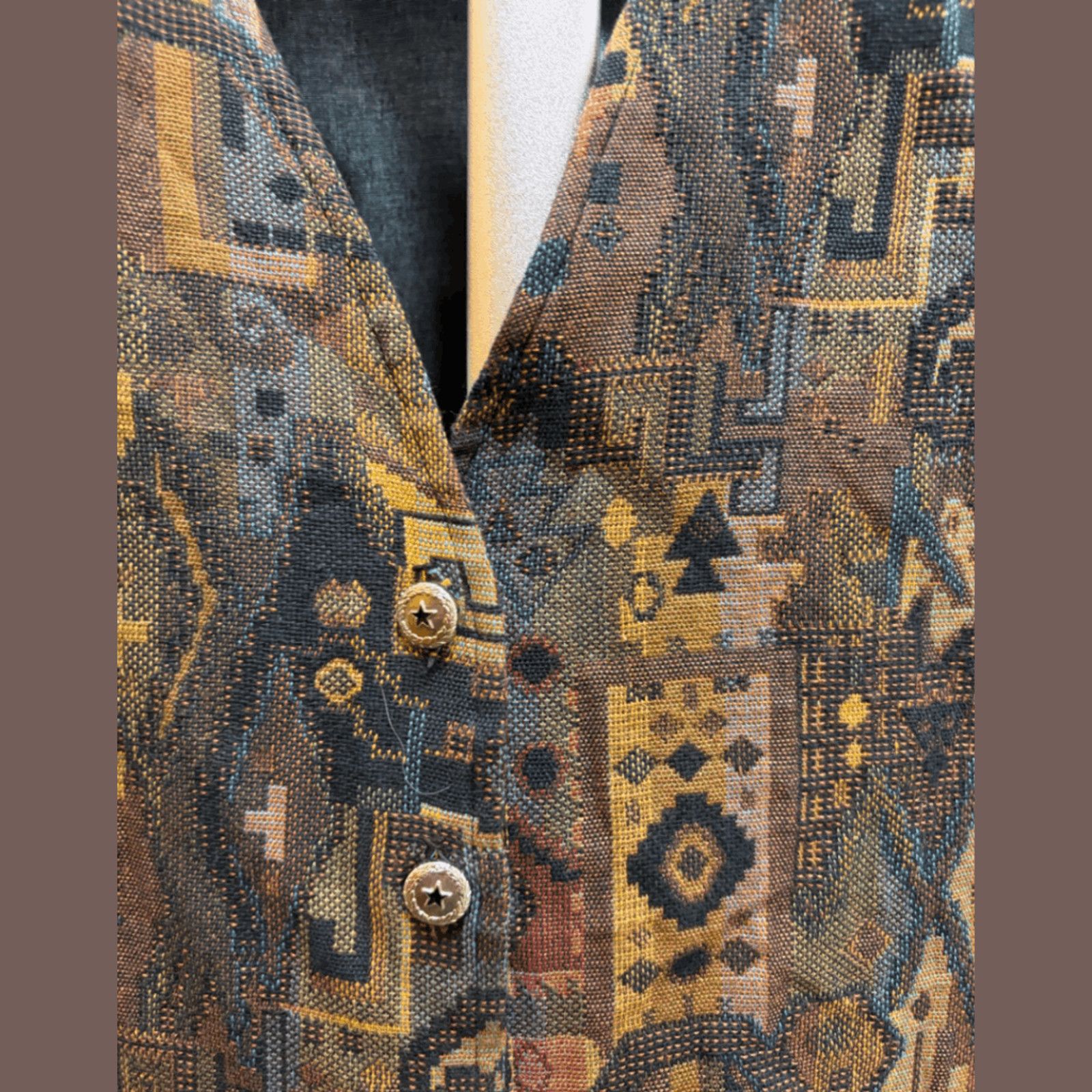 Vintage VTG Tapestry Vest TRY Earth Tone Geometric 90s Western Style Size M / US 6-8 / IT 42-44 - 4 Thumbnail
