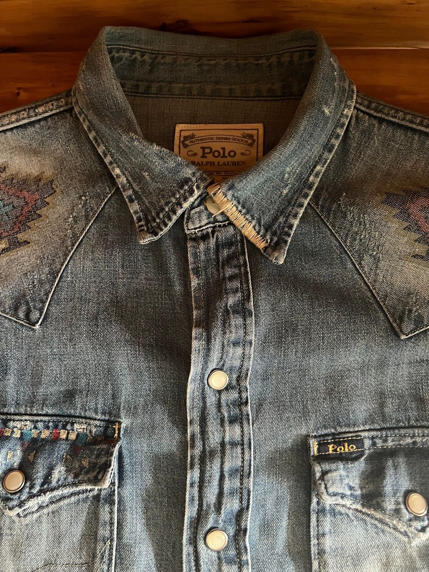 Polo Ralph Lauren Polo RL Distressed Bandana Patch Indian Western Denim S Size US S / EU 44-46 / 1 - 9 Thumbnail