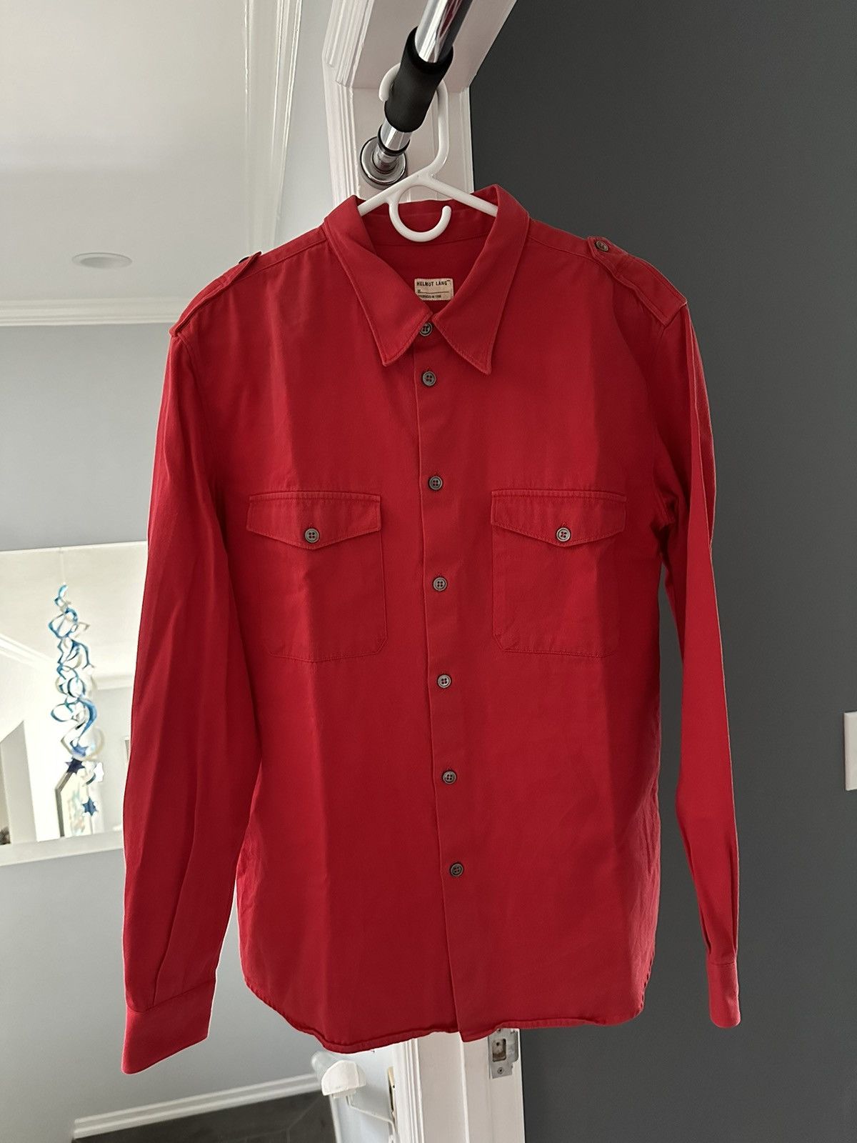 image of Helmut Lang Ss1997 Military Officer’S Shirt In Red, Men's (Size Medium)