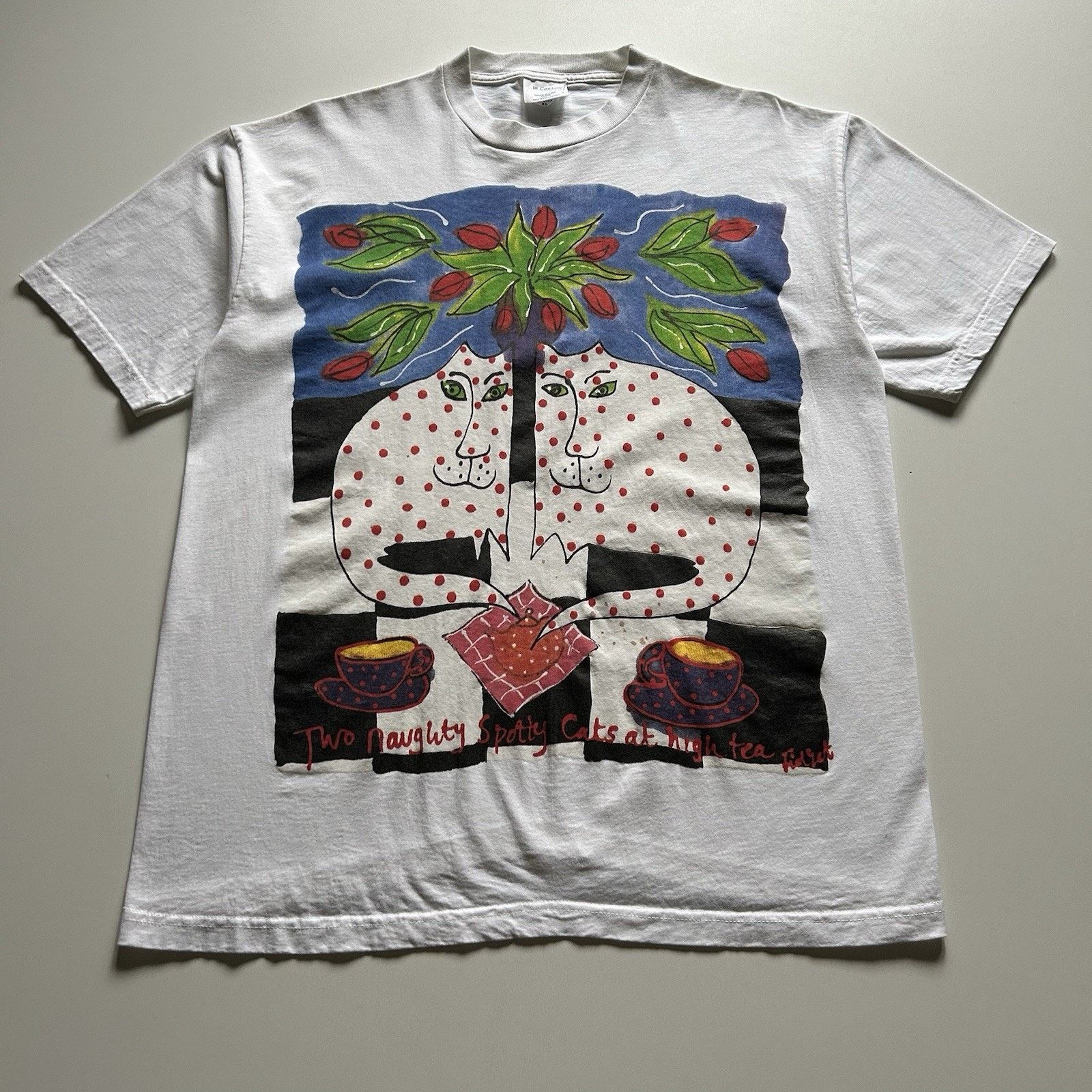 Vintage 90s Cat Art T-Shirt XL Made In USA Abstract Art Rare