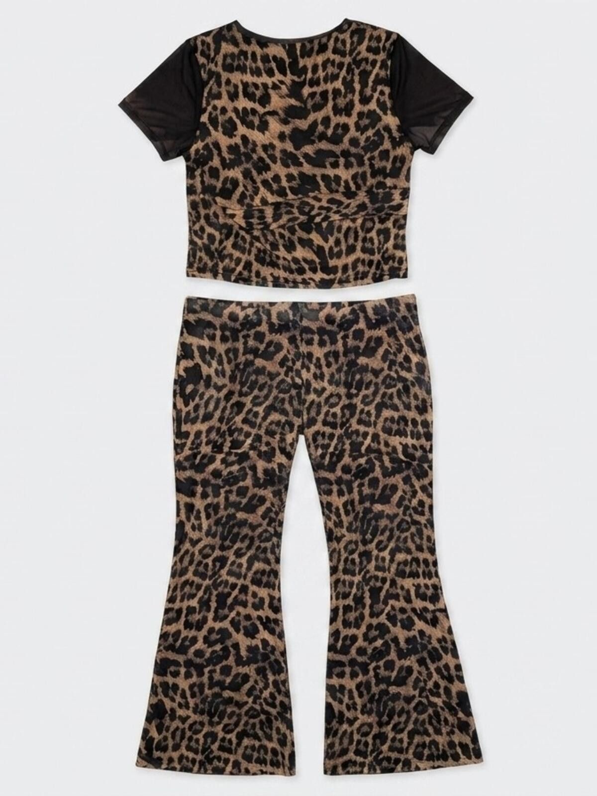 Other Leopard Print Two-Piece Top & Flare Pants Set - Brown Black Size ONE SIZE - 1 Thumbnail