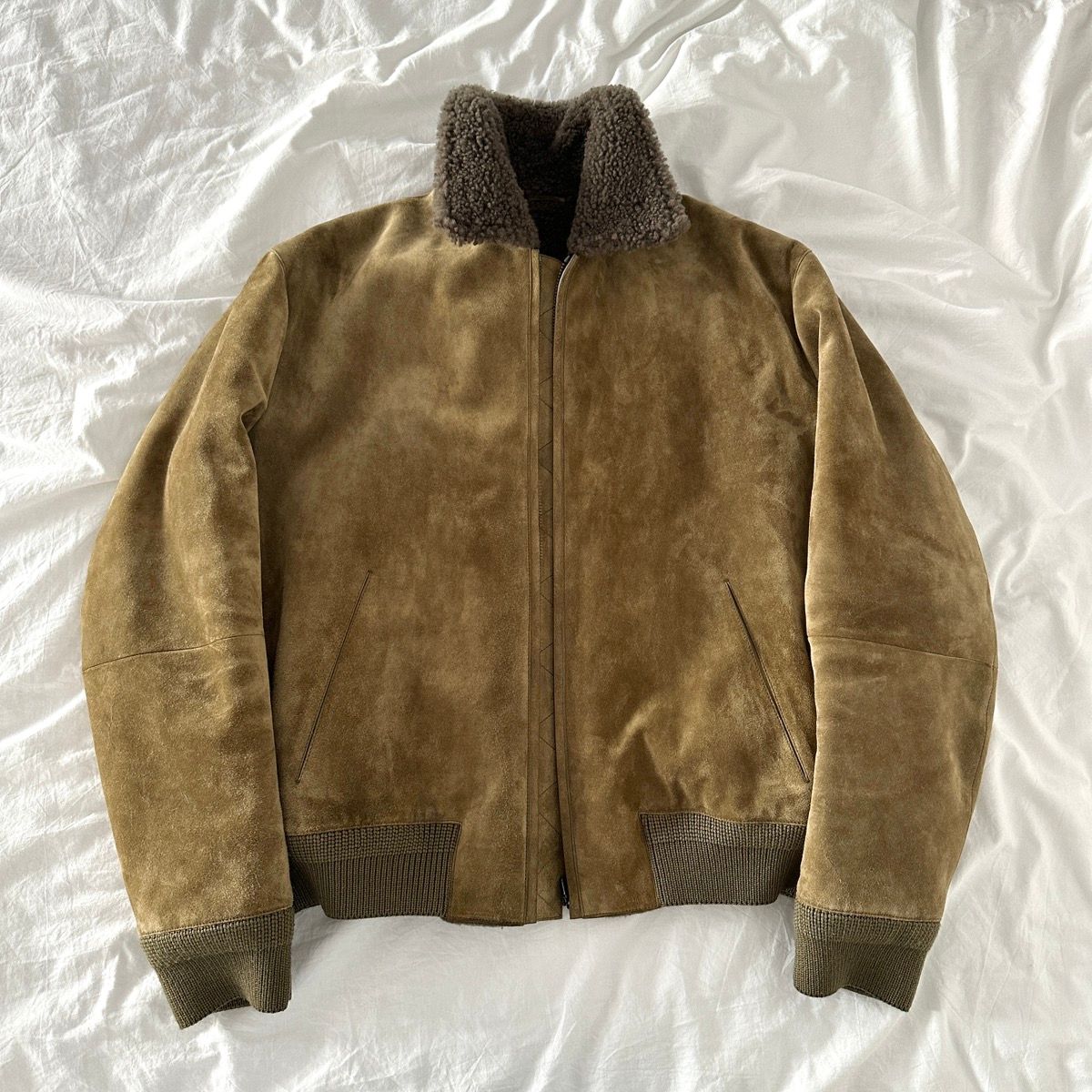 Pre-owned Berluti X Haider Ackermann Fw18 Mr Porter Exclusive Suede Shearling Bomber Jacket In Brown