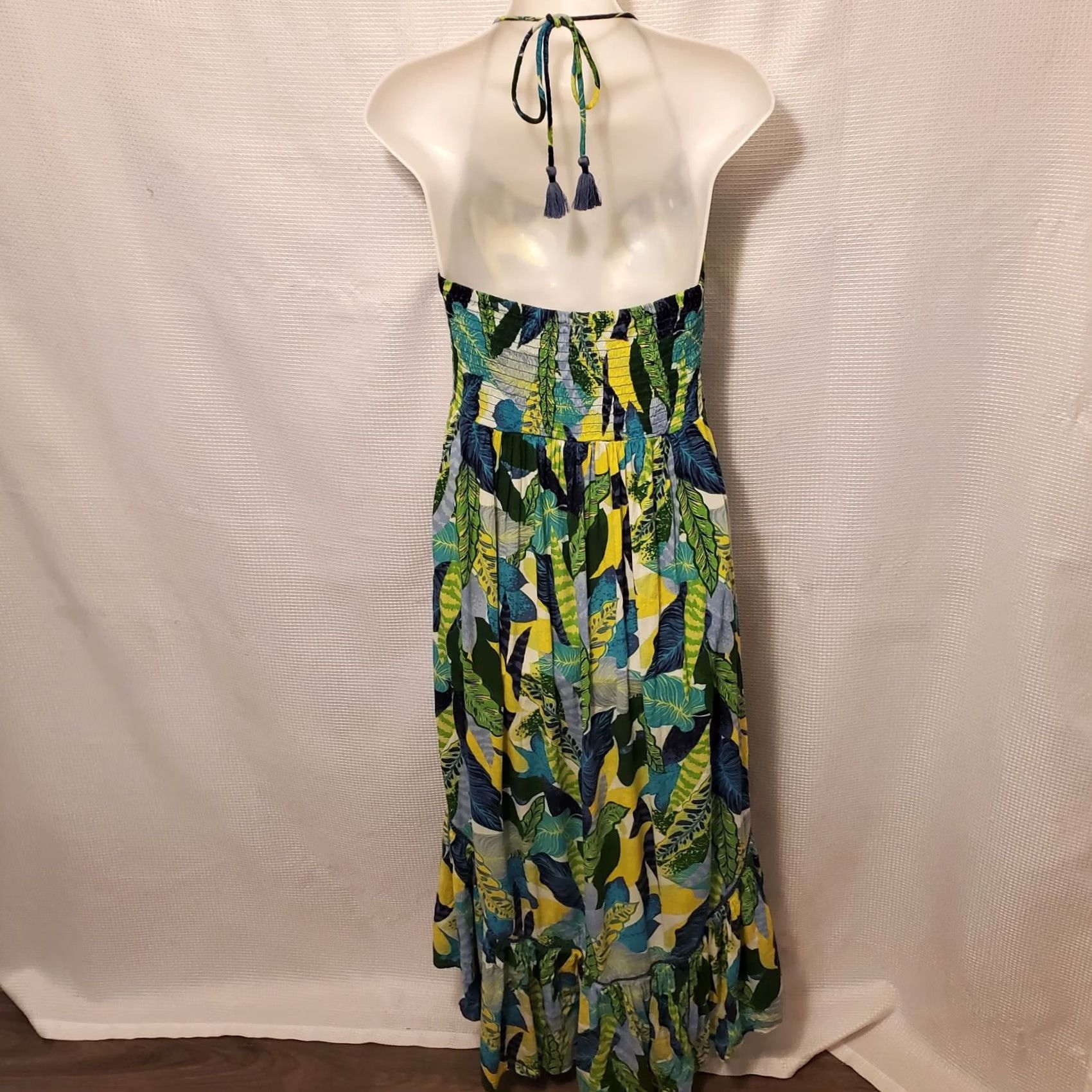 Vintage Aerie Paradise Tropical Boho Summer Dress - M - Blue Floral Halter Size M / US 6-8 / IT 42-44 - 5 Thumbnail
