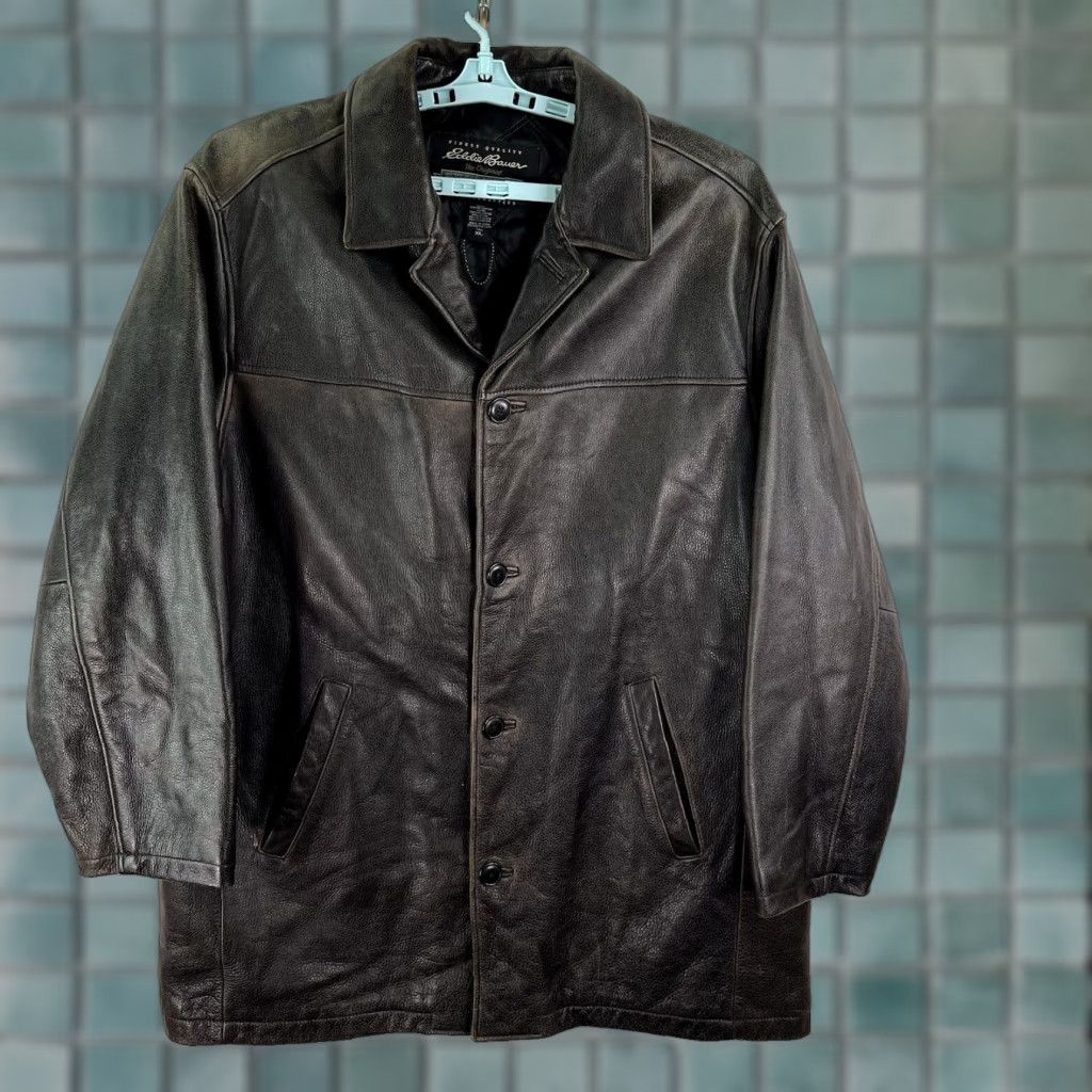 Eddie Bauer Eddie Bauer Leather Jacket Mens XLT Brown Thinsulate Button-Up Mid-Length With Quilted Accents Size US XL / EU 56 / 4 - 1 Thumbnail