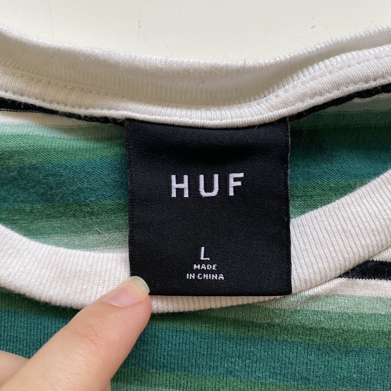 Huf HUF Mens Top Green White Stripe 100% Cotton Tee S/S T-Shirt Size US L / EU 52-54 / 3 - 11 Thumbnail