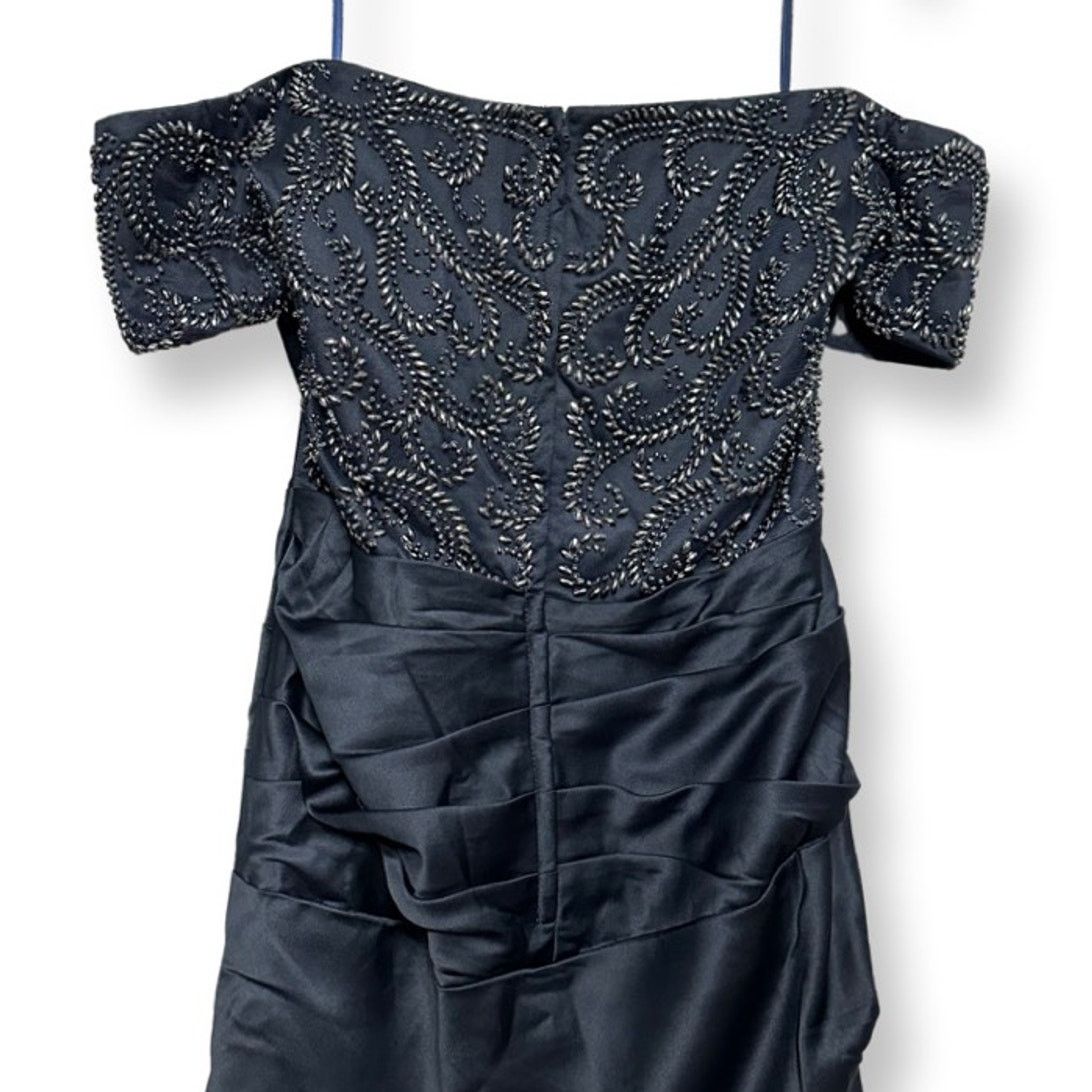 Other La Femme Formal Gown Blue Satin Off Shoulder Beaded 14 New Size XL / US 12-14 / IT 48-50 - 5 Thumbnail