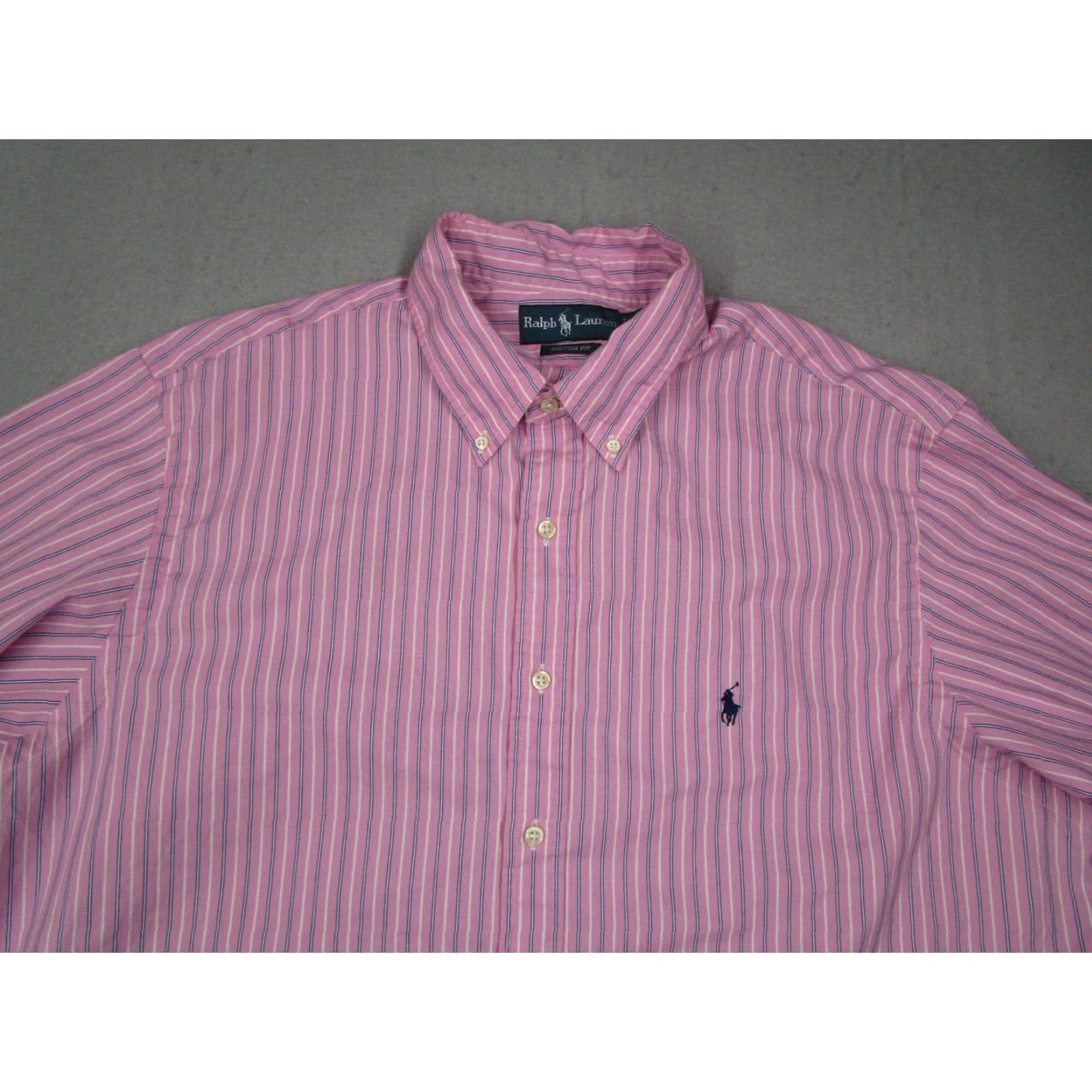 Polo Ralph Lauren VINTAGE Polo Ralph Lauren Pink Striped Dress Shirt Mens 18 34 Button Down Long Sleeve Cotton Size 34R - 2 Thumbnail
