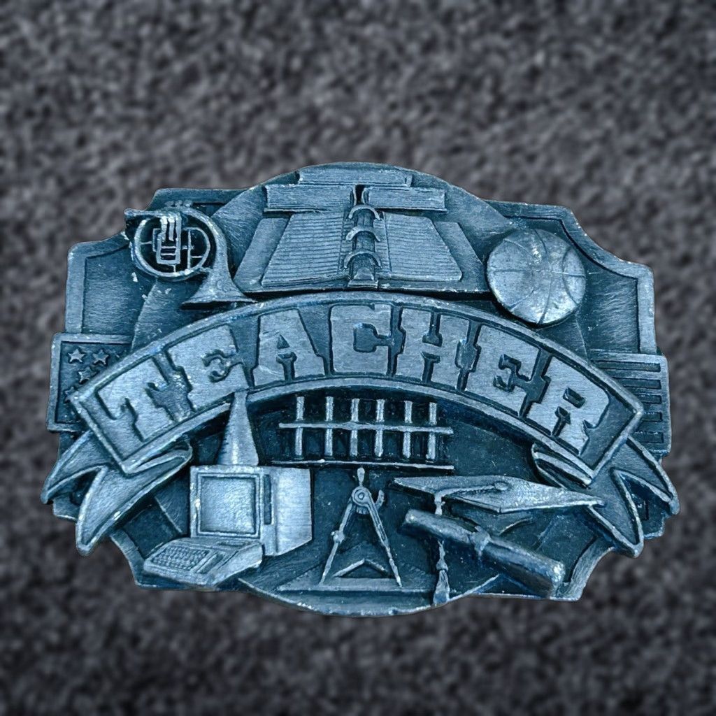 Vintage VINTAGE 1990s Siskiyou E-89 TEACHER Belt Buckle Men USA Made Pewter Belt Buckle Size ONE SIZE - 1 Thumbnail