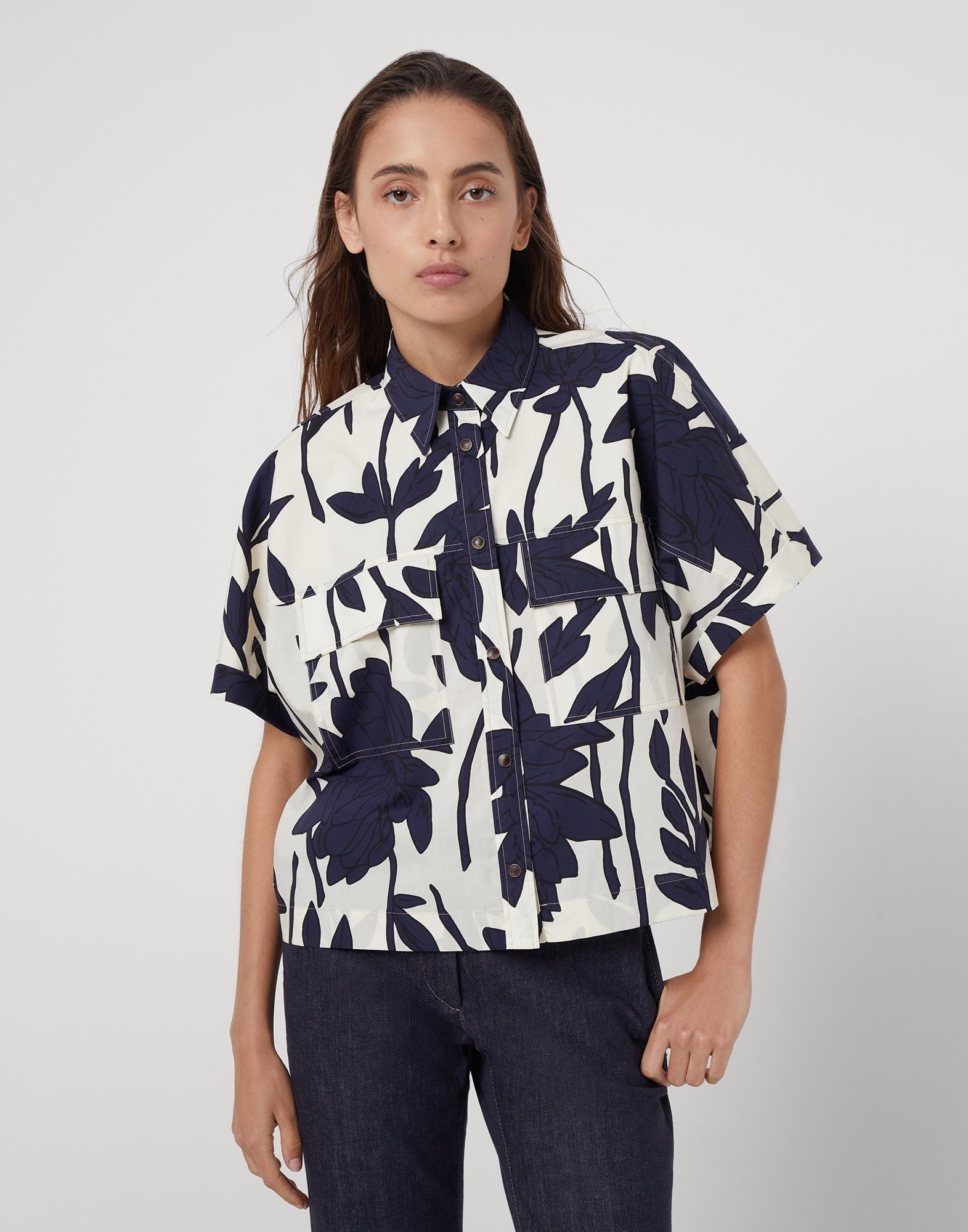 Brunello Cucinelli o1la1rc1a0425 Blouse in Blue/White Size L / US 10 / IT 46 - 1 Thumbnail