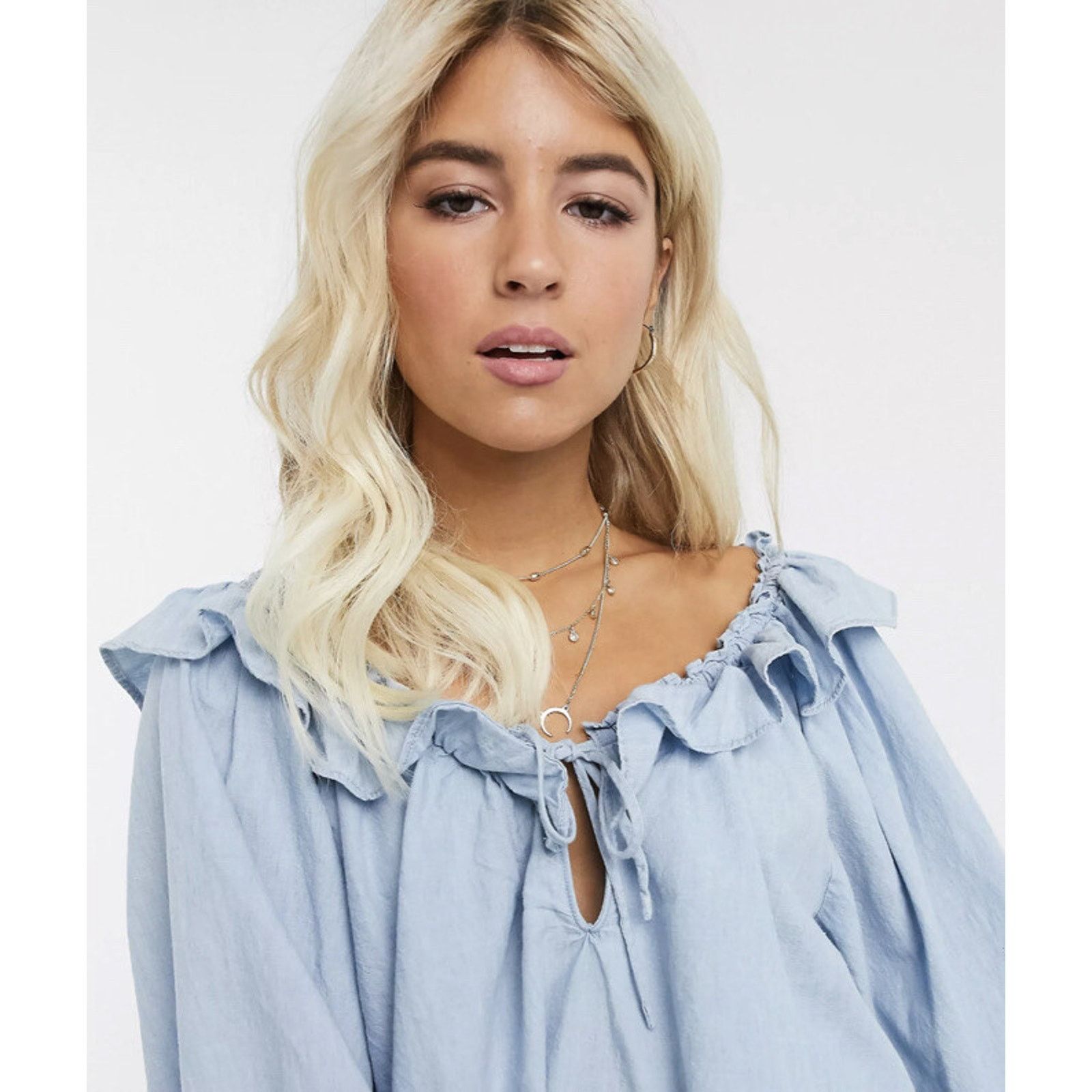 Free People Free People Lily Of The Valley Rufled Tie Blue S top A002065 Size S / US 4 / IT 40 - 3 Thumbnail