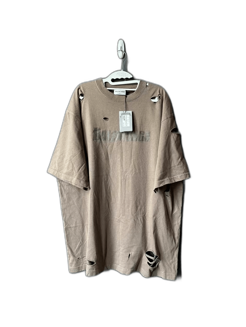 Balenciaga Balenciaga Balenciaga Brown Distressed Short Sleeve Shirt Size US S / EU 44-46 / 1 - 1 Thumbnail