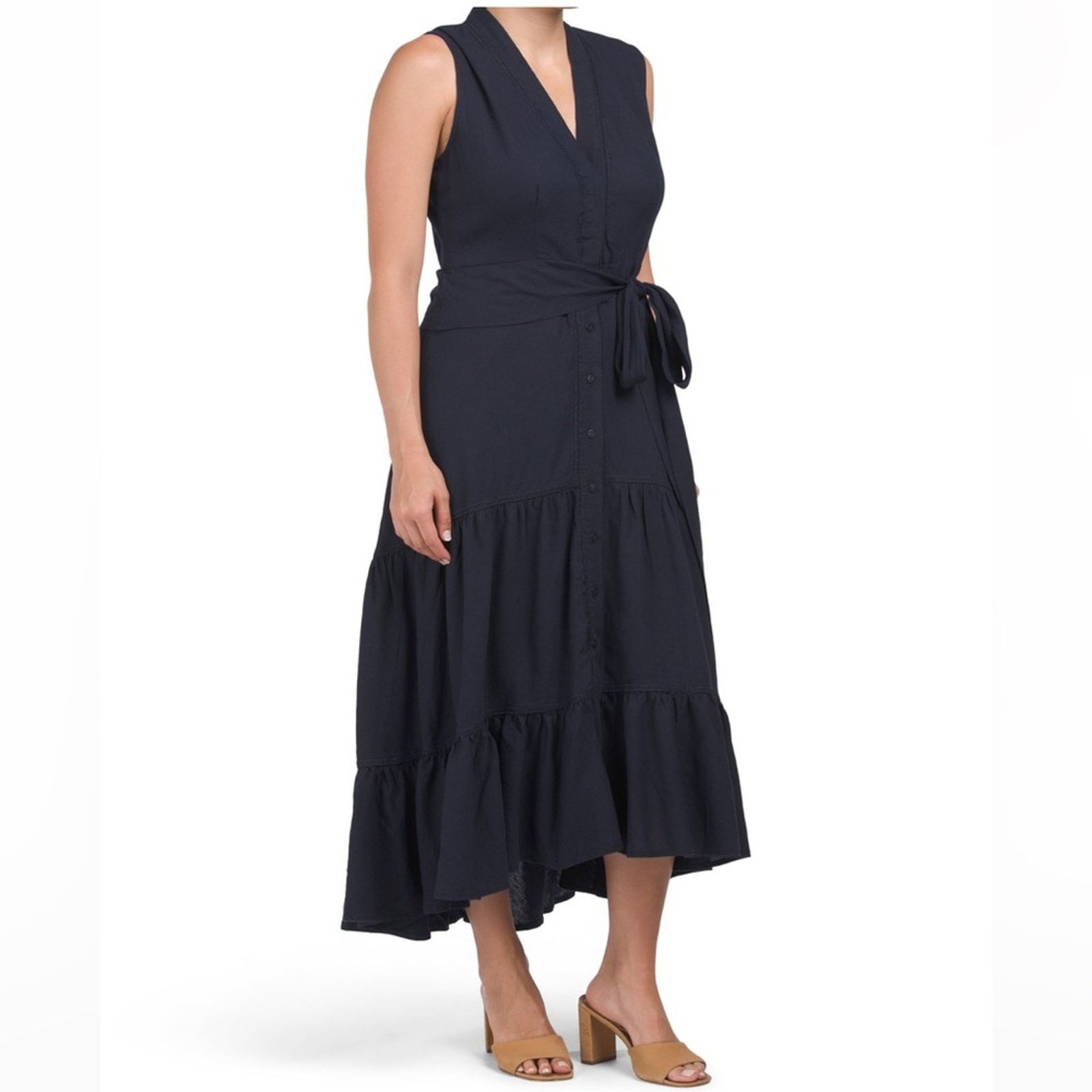 NICOLE MILLER NEW YORKLinen Blend Tiered Maxi Dress