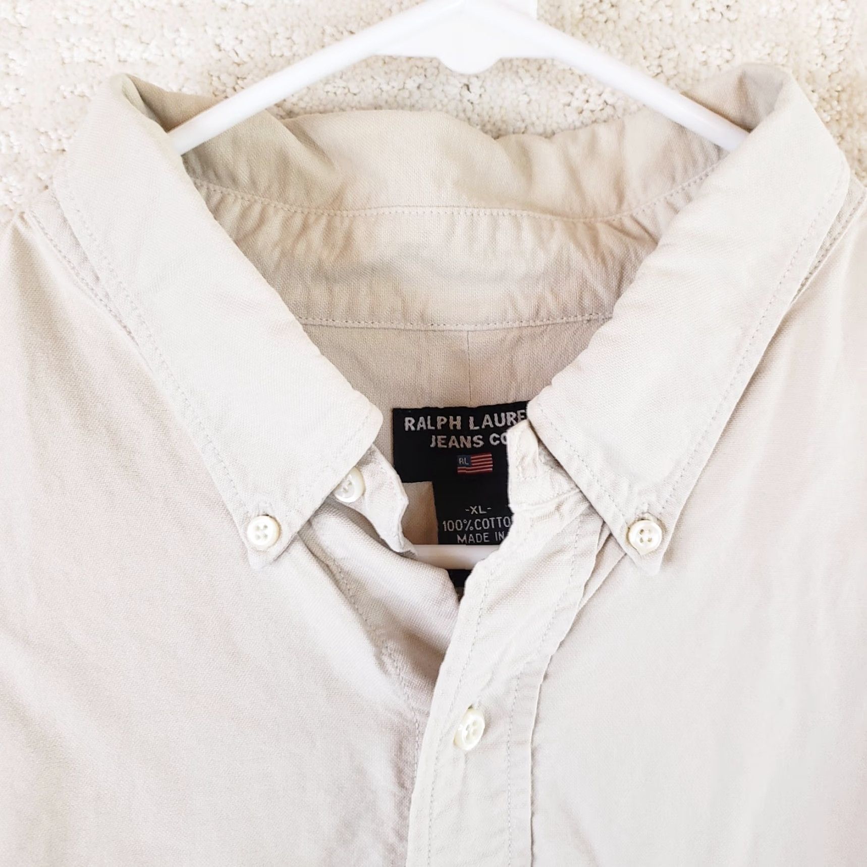 Ralph Lauren Ralph Lauren Jeans Company Men's Button-Up Shirt Long Sleeve Beige XL Button-Down Collar Casual Workwear Size US XL / EU 56 / 4 - 5 Thumbnail