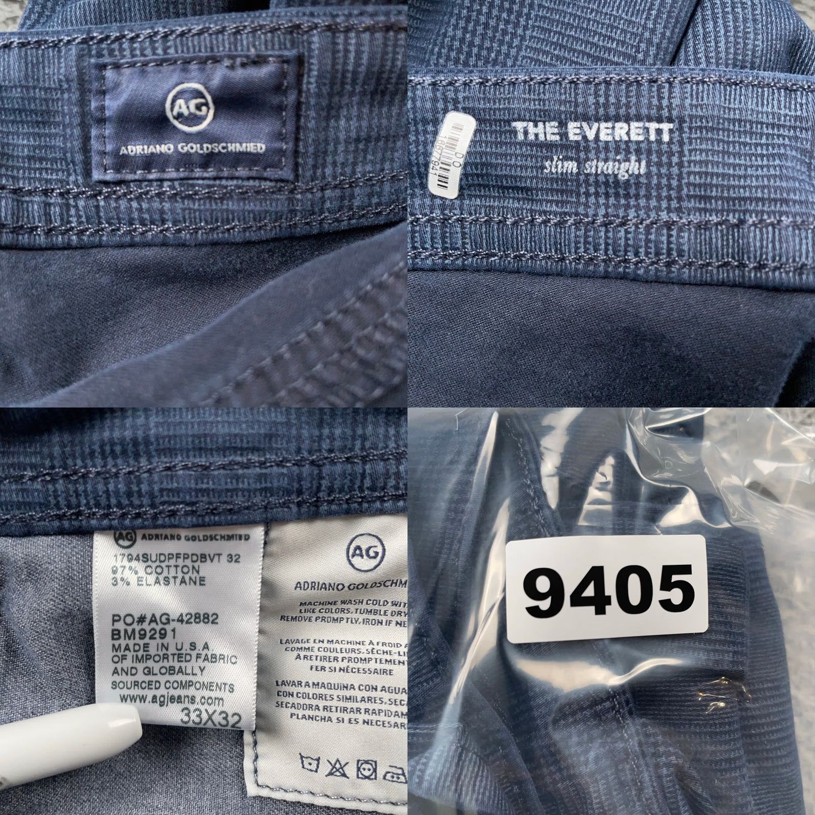 AG Adriano Goldschmied Pants Mens 33x32 Blue Everett Slim Straight