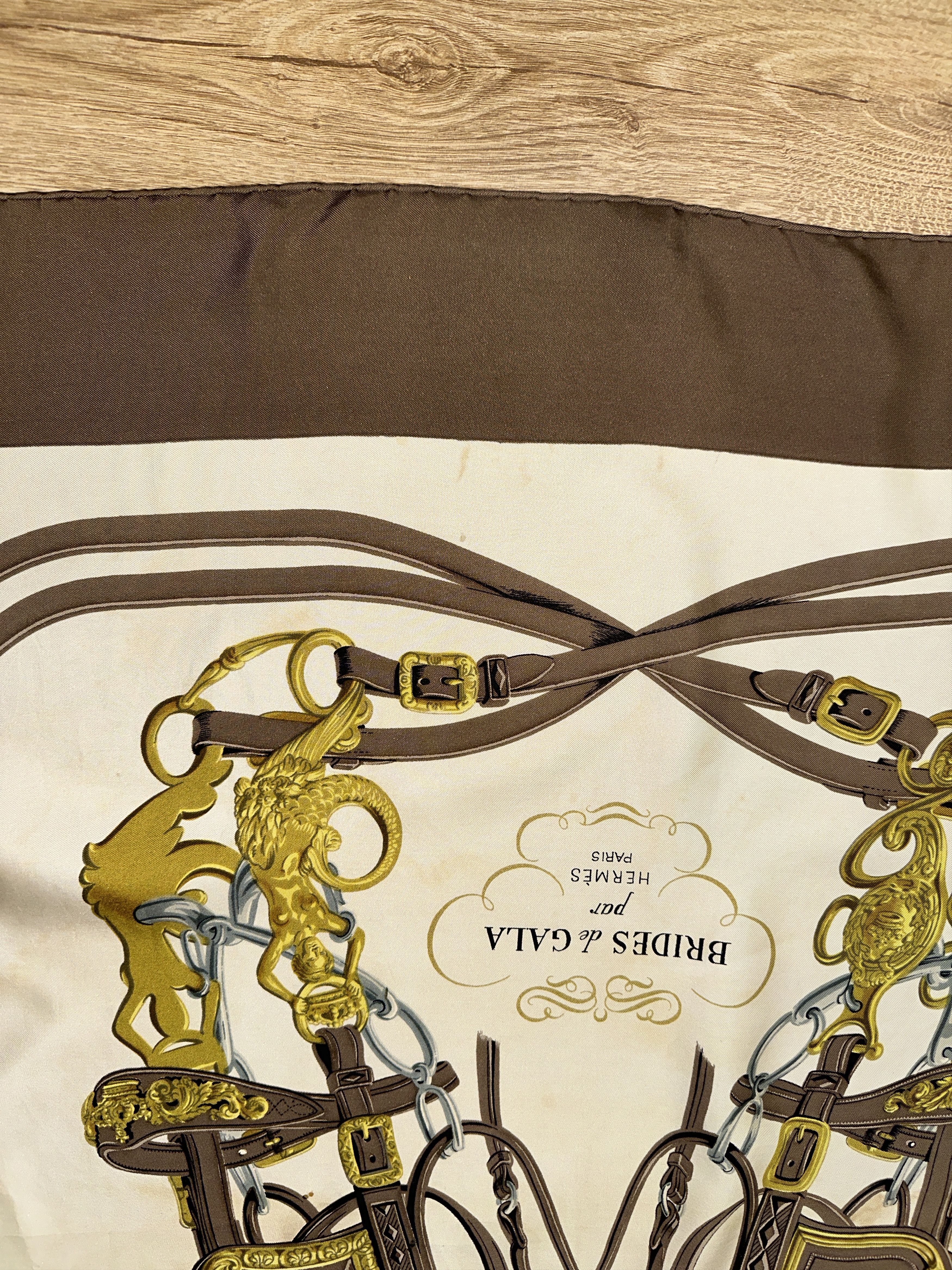 Hermes Hermès Brides de Gala Silk Scarf 90cm Brown Gold France Size ONE SIZE - 7 Thumbnail
