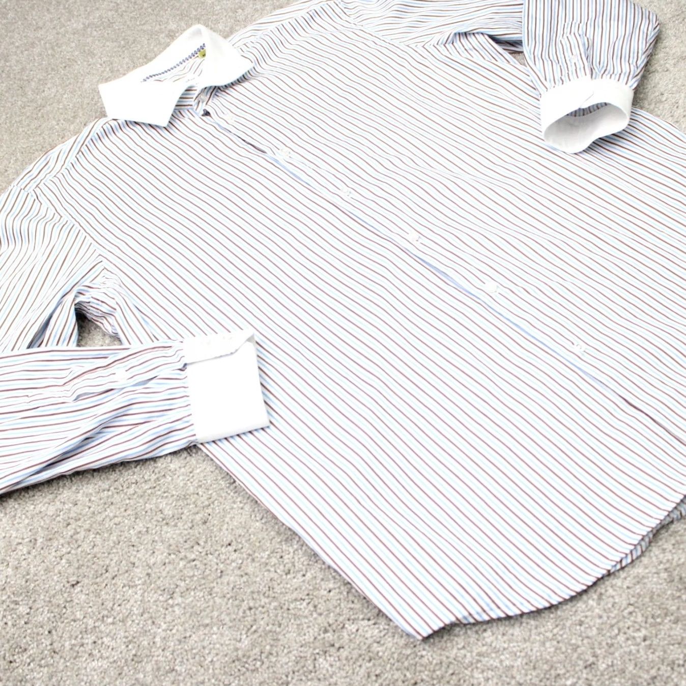 Robert Graham Robert Graham Shirt Mens 17.5 44 Blue/Brown Contrast Collar Cotton Long Sleeve Dress Shirt Mens Size US XXL / EU 58 / 5 - 7 Thumbnail