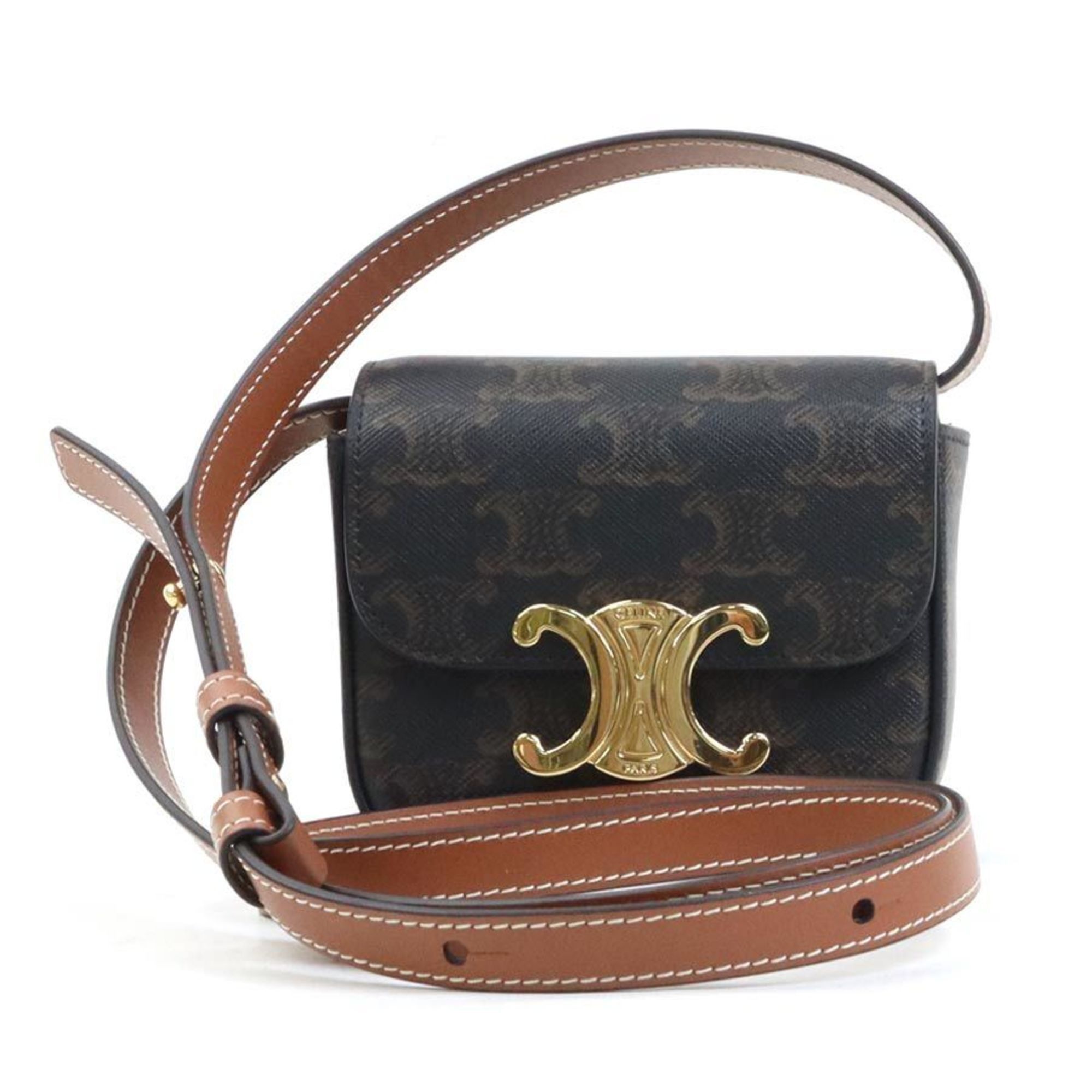 Celine Celine Triomphe Mini Claude Shoulder Bag in Brown and Gold Leather, Women's, e60635a Size ONE SIZE - 1 Thumbnail
