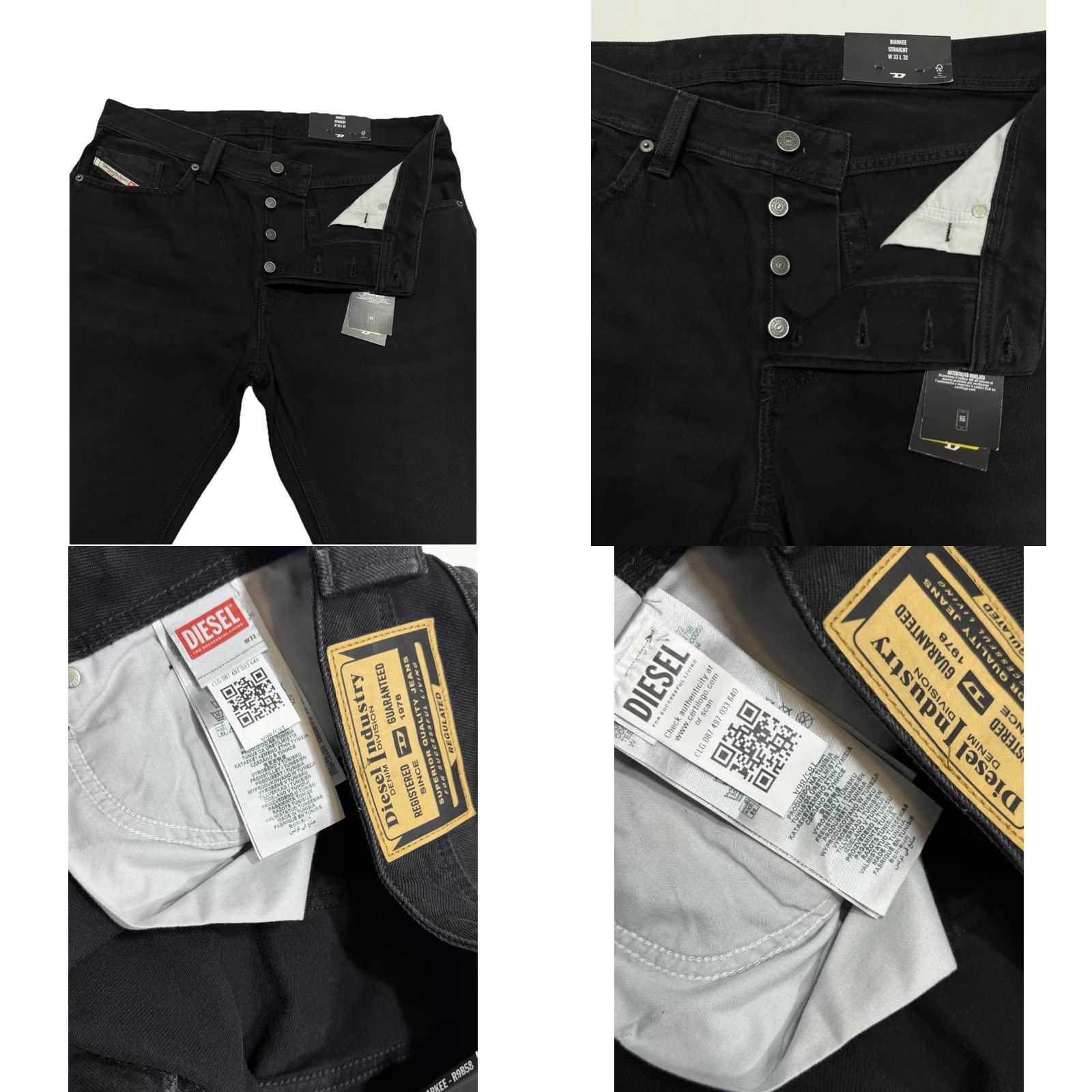 Diesel Diesel Markee Men’s Black Straight Fit Jeans 33 Regular Inseam 32 Size US 33 - 8 Thumbnail