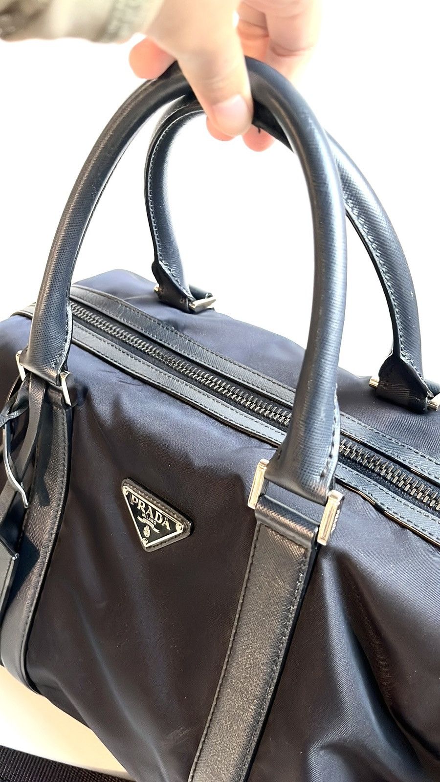 Prada Prada Bleu Tessuto Saffiano-Leather-Trim Duffle Bag Size ONE SIZE - 7 Thumbnail