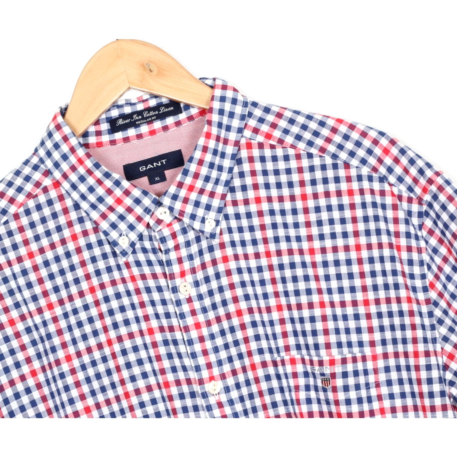 Gant GANT River Inn Casual Shirt Men Short Sleeve Oxford Linen Cotton Multicoloured Check XL Regular Shirt Mens Size US XL / EU 56 / 4 - 2 Thumbnail