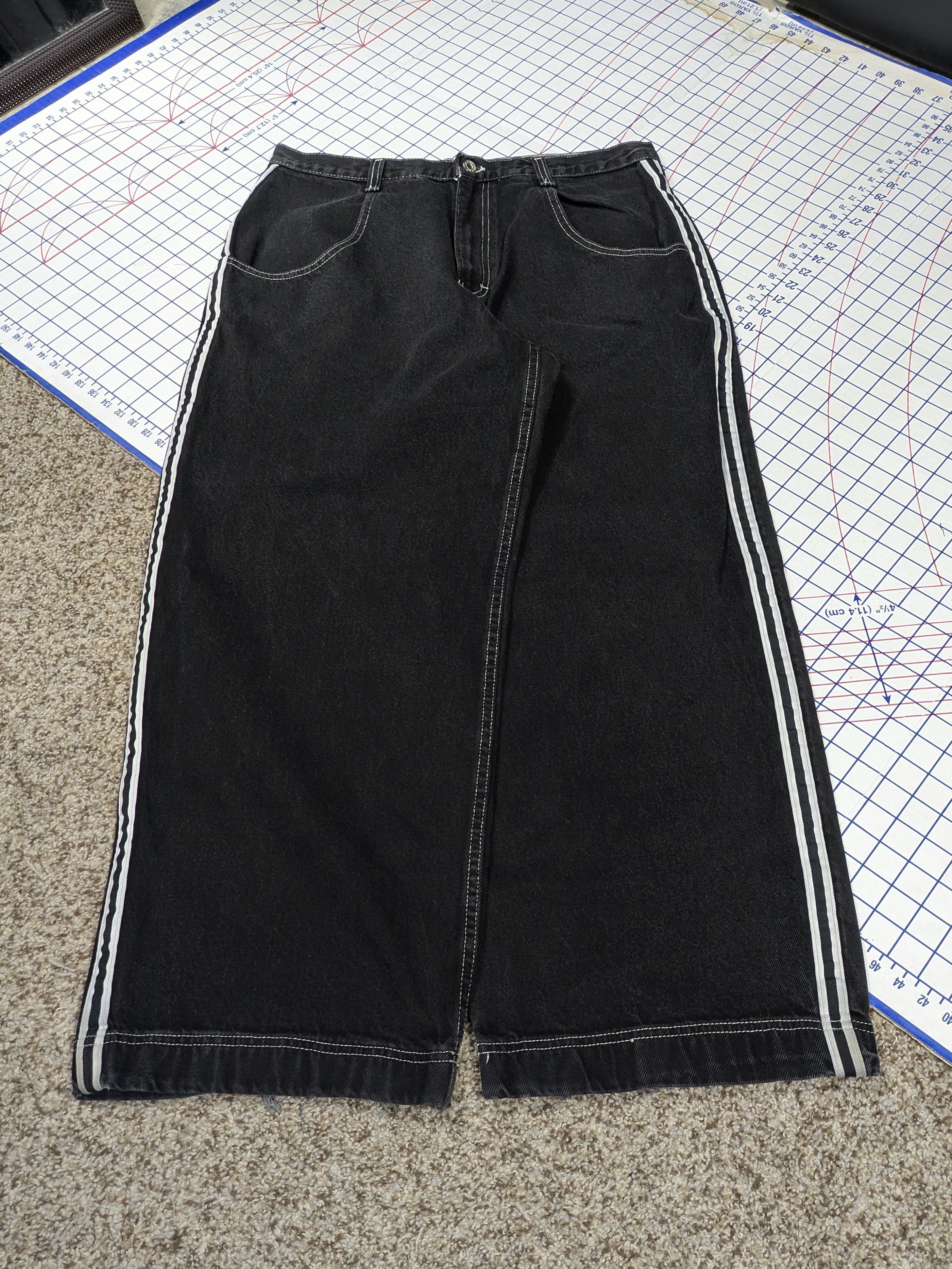 JNCO Vintage 90's Utility Wide Leg Baggy Black Skunk Stripe Jeans Size US 36 / EU 52 - 2 Thumbnail
