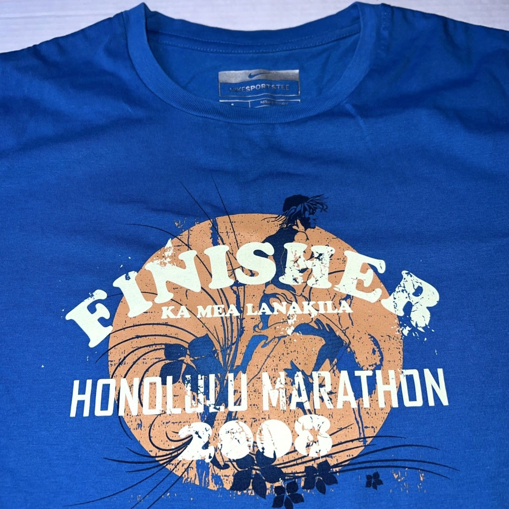 Nike VINTAGE Rare Nike Sports Shirt Women’s Large New Honolulu Marathon 2008 Finisher Crew Neck Short Sleeve Blue Nike Womens Shirt Size L / US 10 / IT 46 - 2 Thumbnail