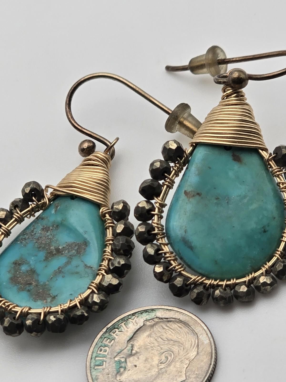 Studio D'Artisan Gold-Filled Turquoise Teardrop Artisan Wire Earrings Size ONE SIZE - 5 Thumbnail