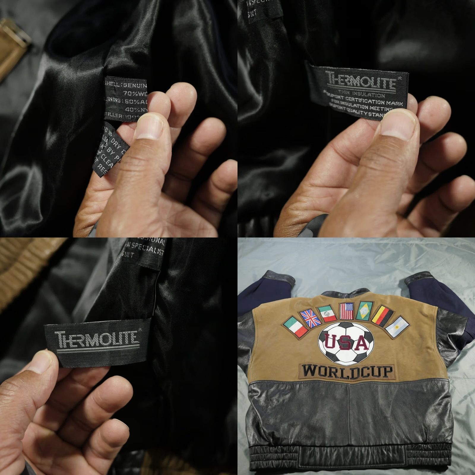 Vintage VINTAGE J Elkins USA World Cup Jacket Mens Black Brown Leather Wool 90s Bomber Jacket Short Zip Lined Full Zip All Seasons Fashion Sports USA Mens Size US XXL / EU 58 / 5 - 8 Thumbnail