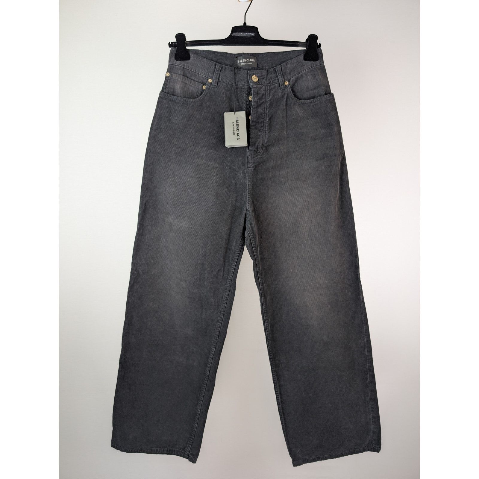 Balenciaga o1rshd1 Japanese Cotton Corduroy Denim Baggy Pants in Black Size US 28 / EU 44 - 2 Thumbnail