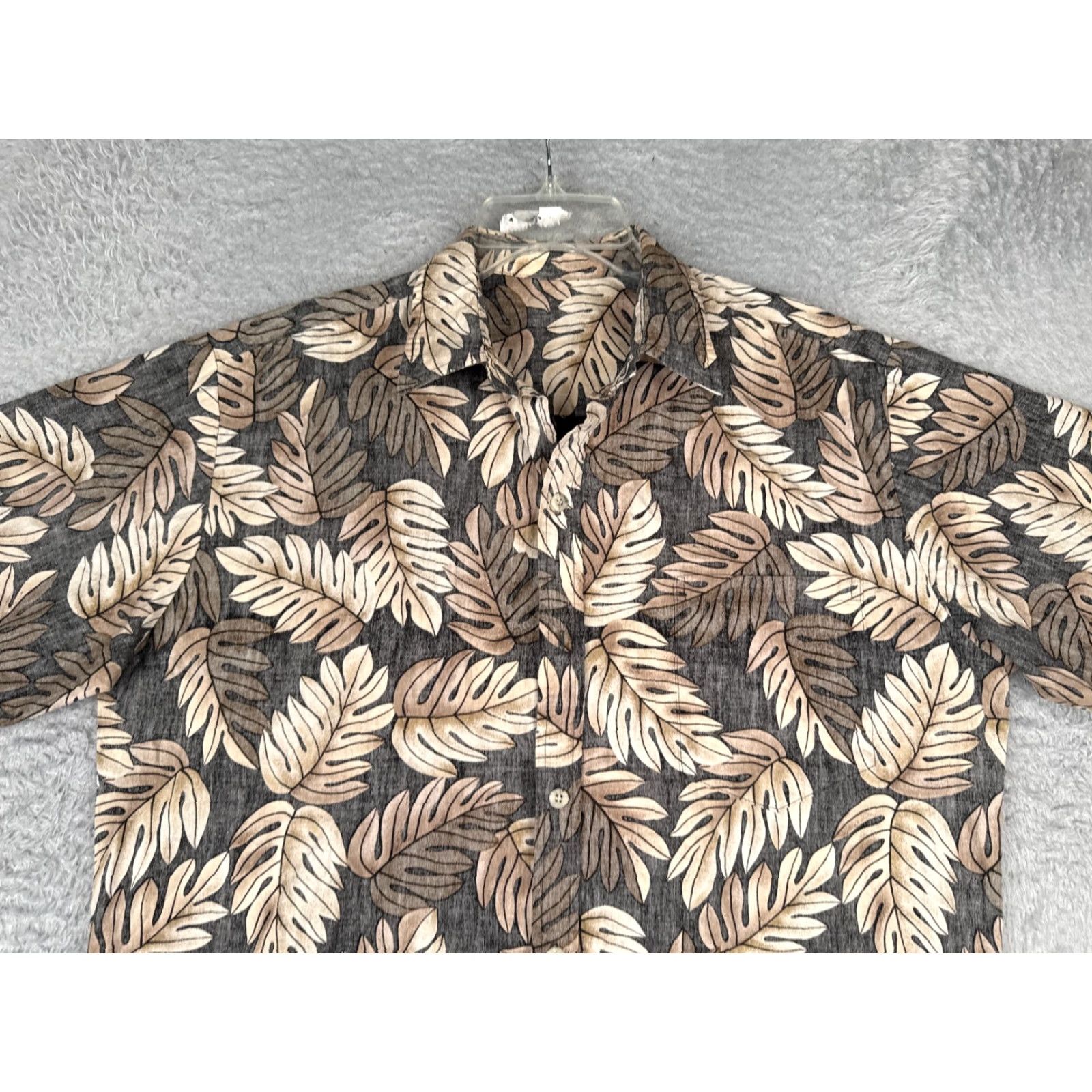 Vintage Hawaiian Shirt Unbranded Button-Up Floral Short Sleeve Gray Beige Adult Large X-Large Rayon Inside Out Size US L / EU 52-54 / 3 - 4 Thumbnail