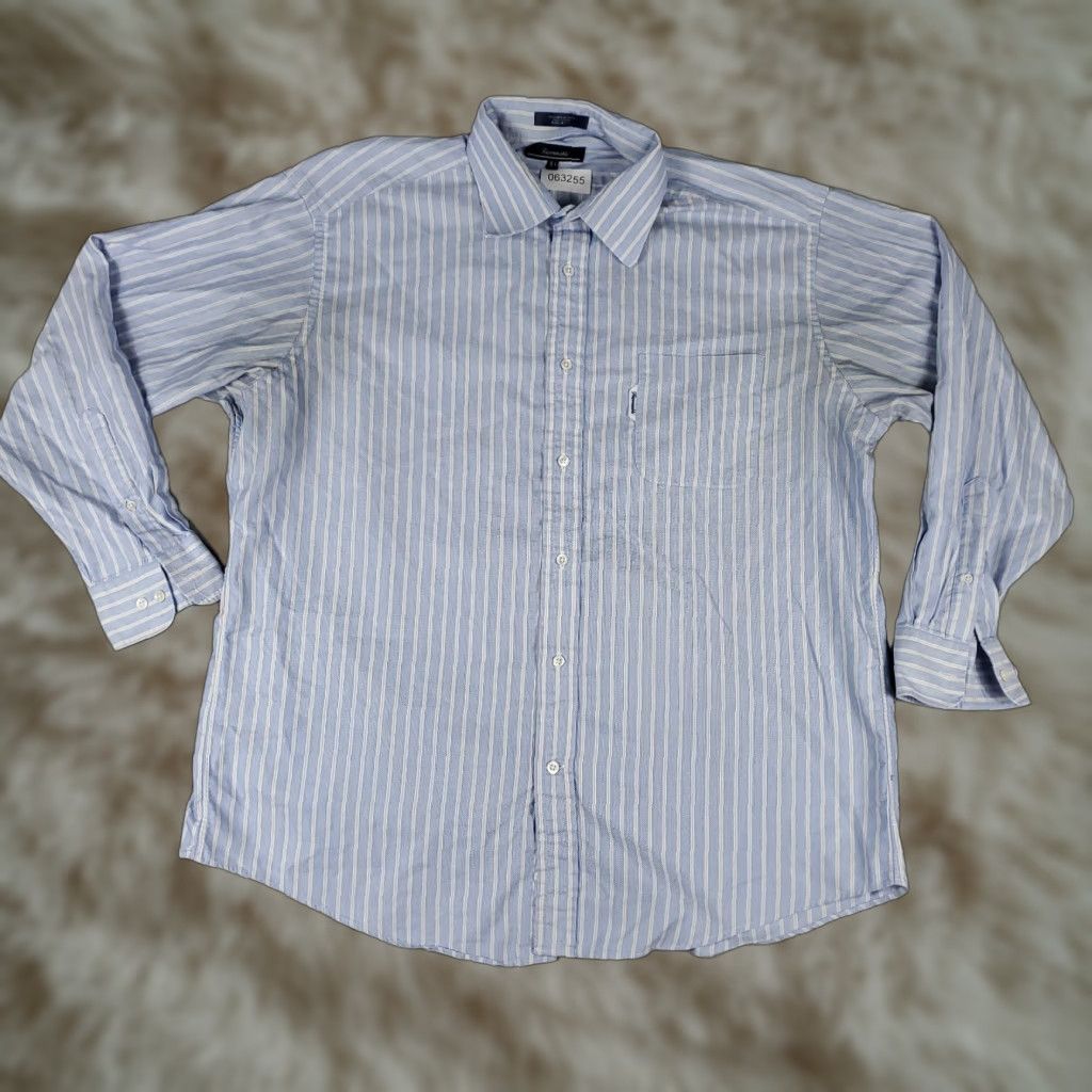 Faconnable Façonnable Men's Casual Button-Up Shirt - Large Blue Striped Long Sleeve Regular Fit Size US L / EU 52-54 / 3 - 1 Thumbnail