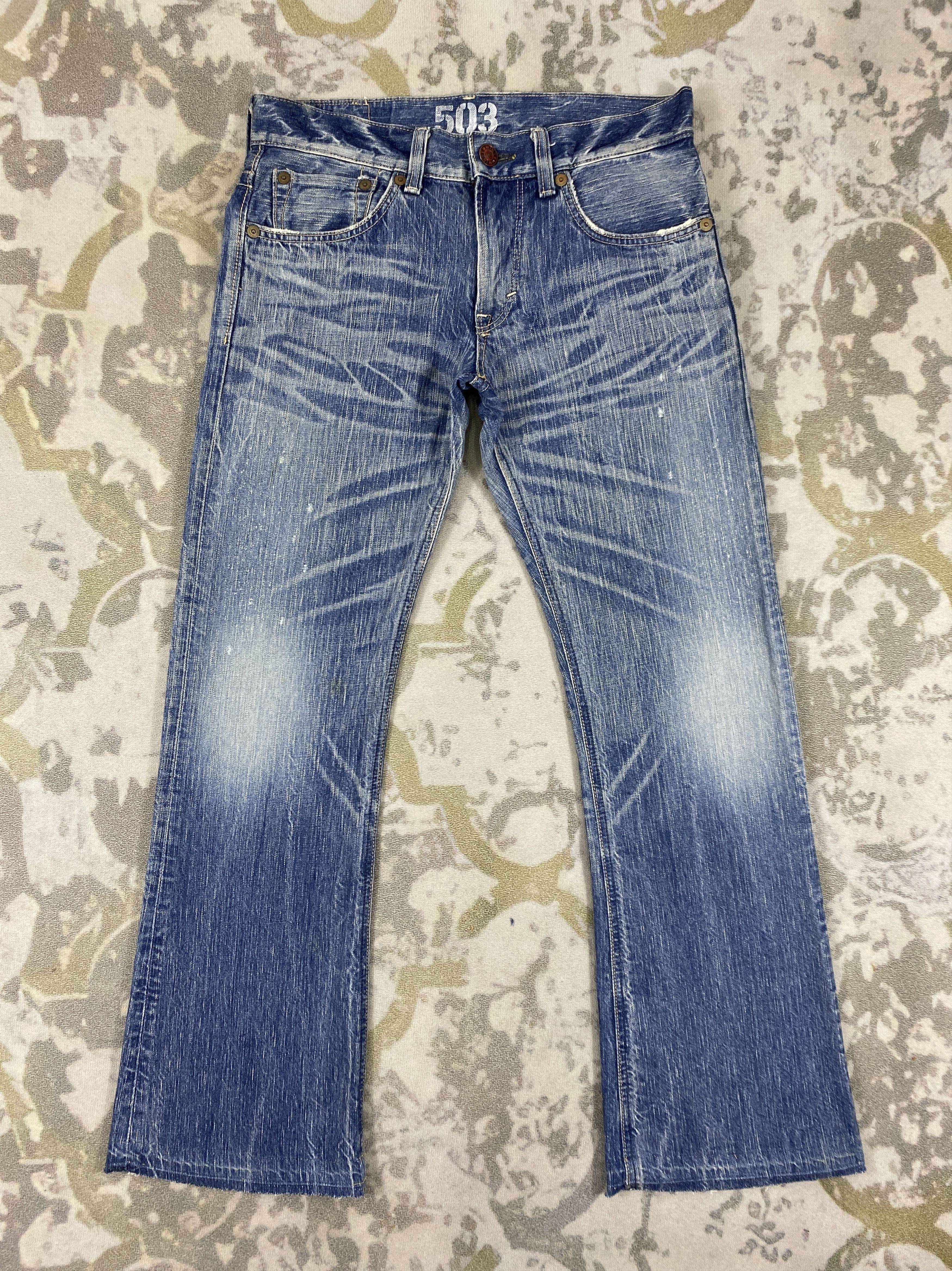 image of Hype Distressed Blue Vintage Edwin 503 Flare Denim 34X30.5-Jn3506 in Blue Distressed, Men's