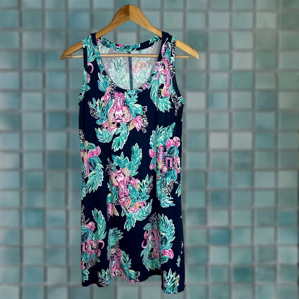 Lilly Pulitzer VINTAGE Lilly Pulitzer Navy Blue Floral Elephant Pima Cotton Sleeveless Shift Dress XS Size XS / US 0-2 / IT 36-38 - 1 Thumbnail
